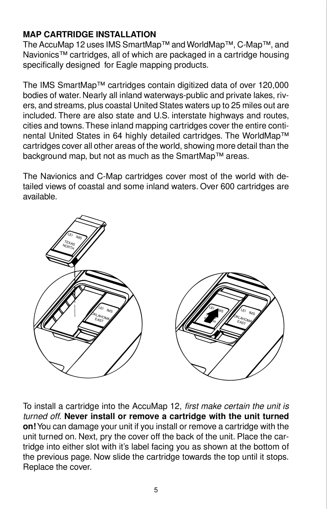 Eagle Electronics 12 manual MAP Cartridge Installation 