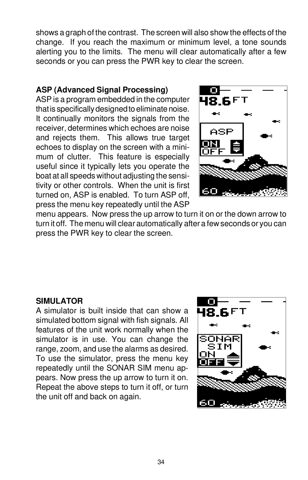 Eagle Electronics 128 manual ASP Advanced Signal Processing, Simulator 