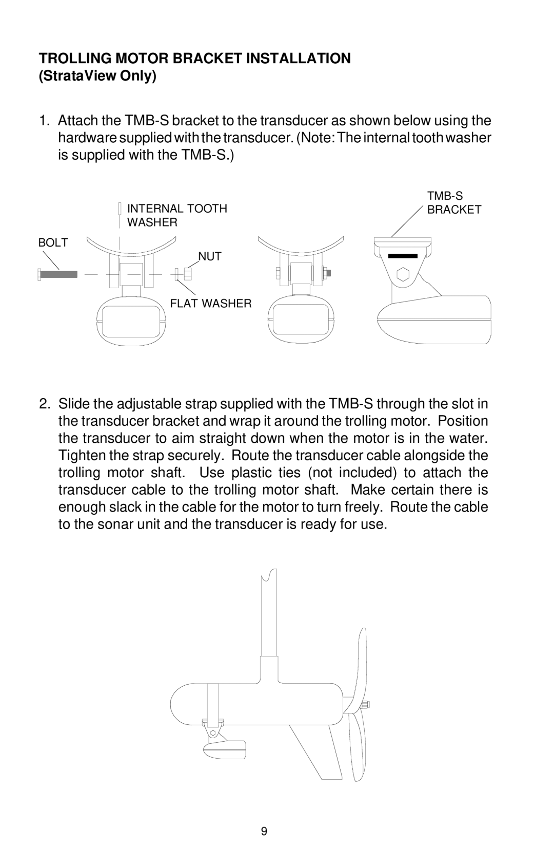 Eagle Electronics 128 manual Trolling Motor Bracket Installation StrataView Only 