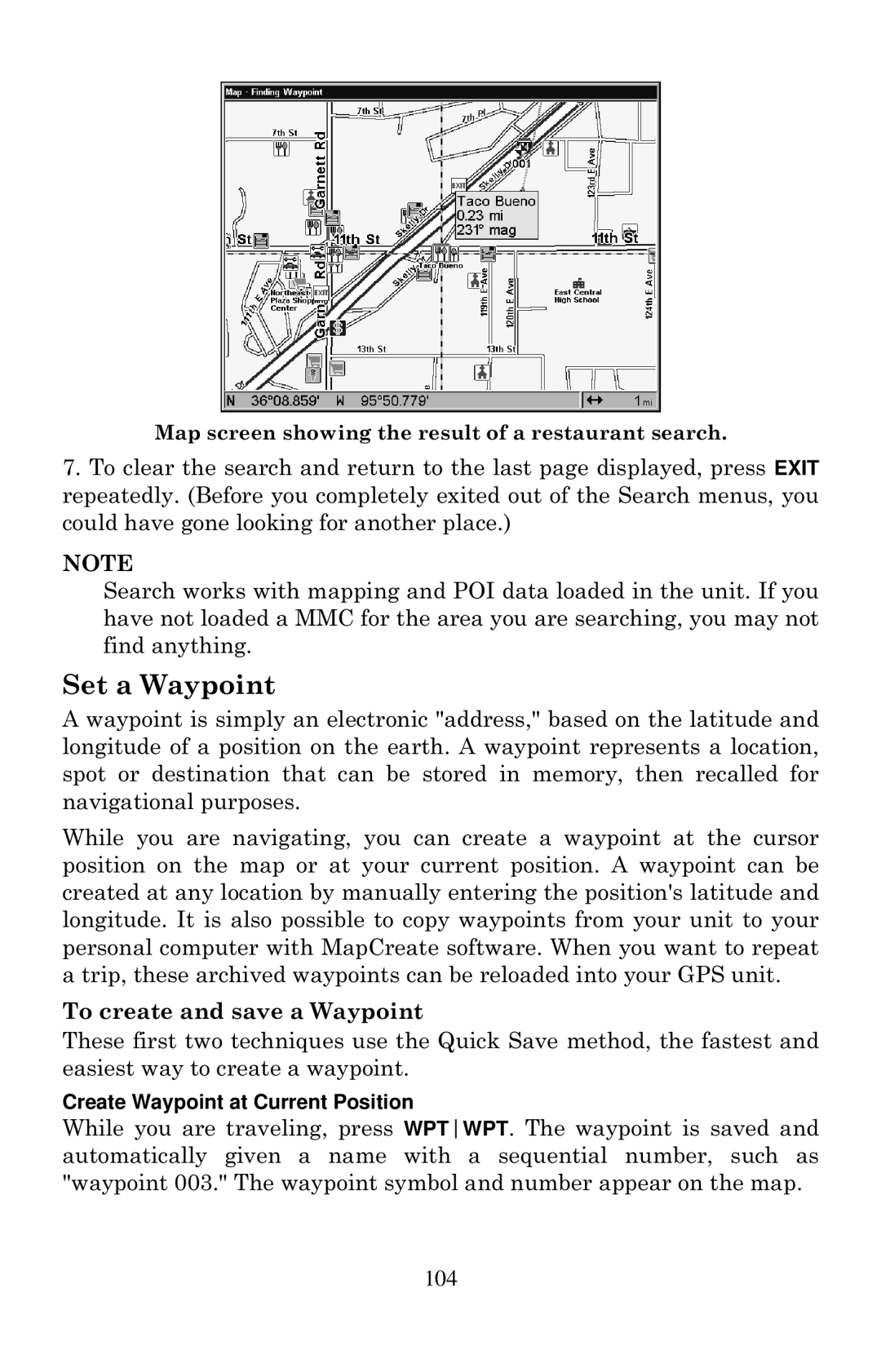 Eagle Electronics 2000 manual Set a Waypoint, To create and save a Waypoint 