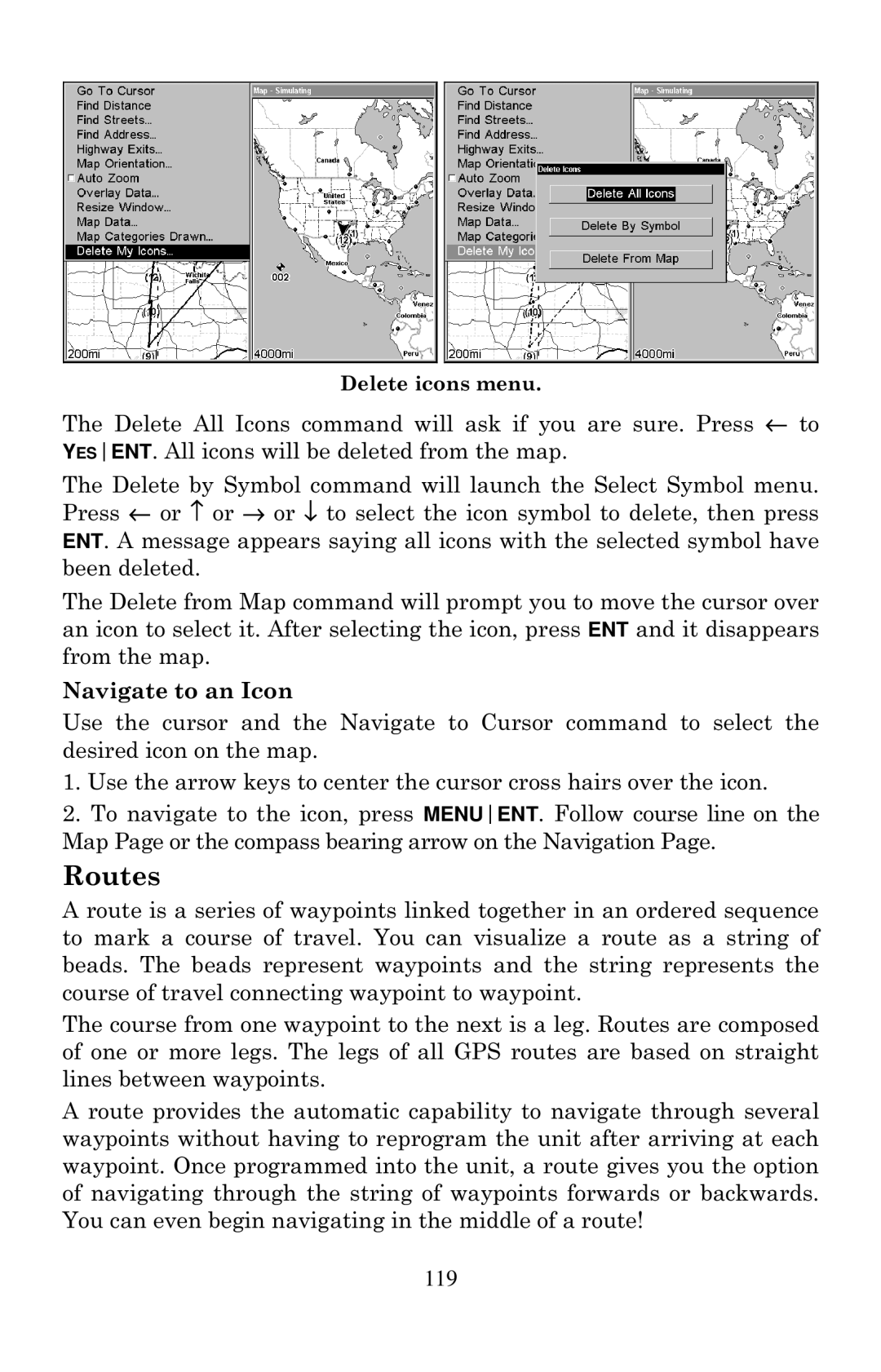 Eagle Electronics 2000 manual Routes, Navigate to an Icon 