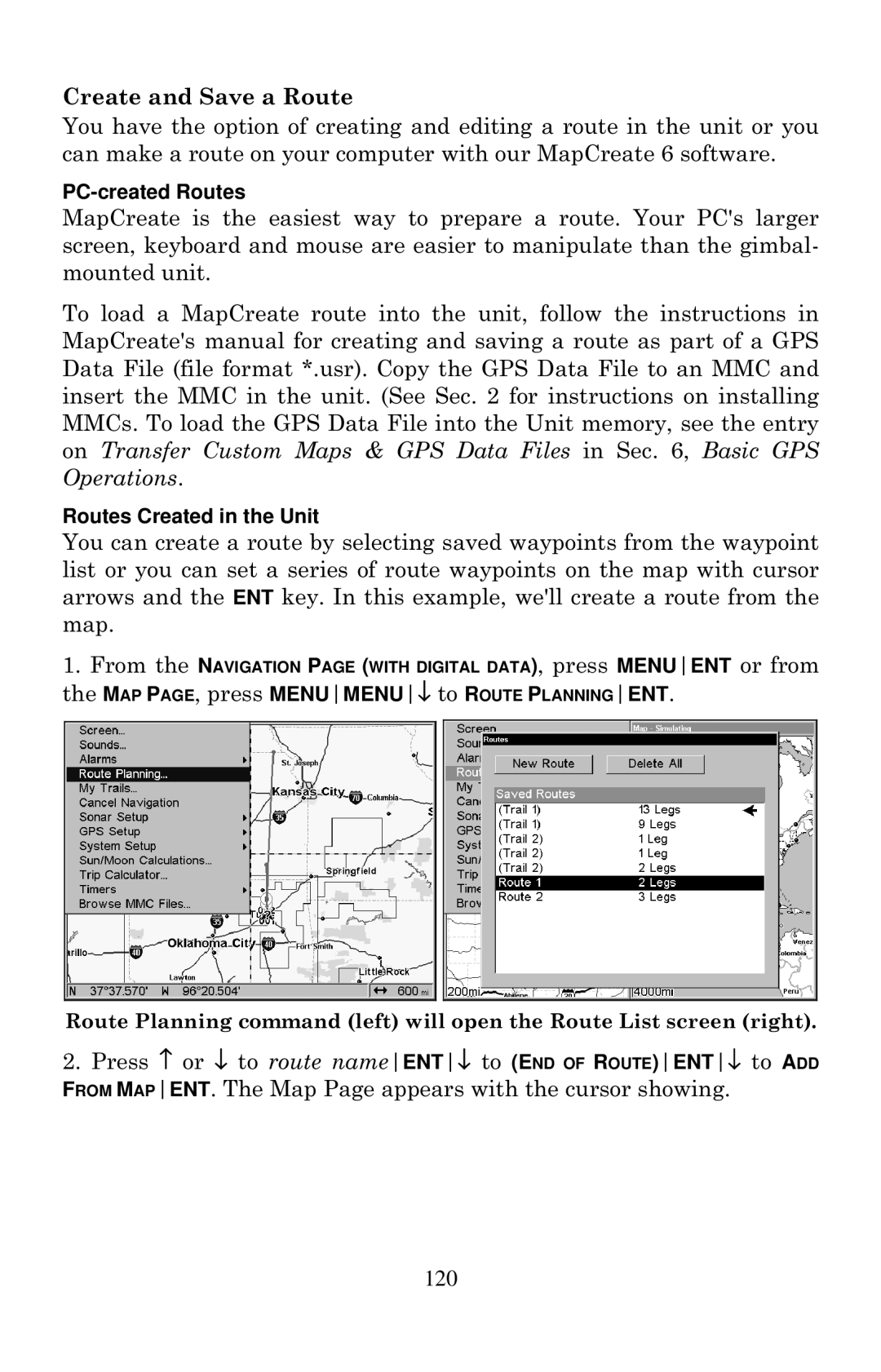 Eagle Electronics 2000 manual Create and Save a Route 