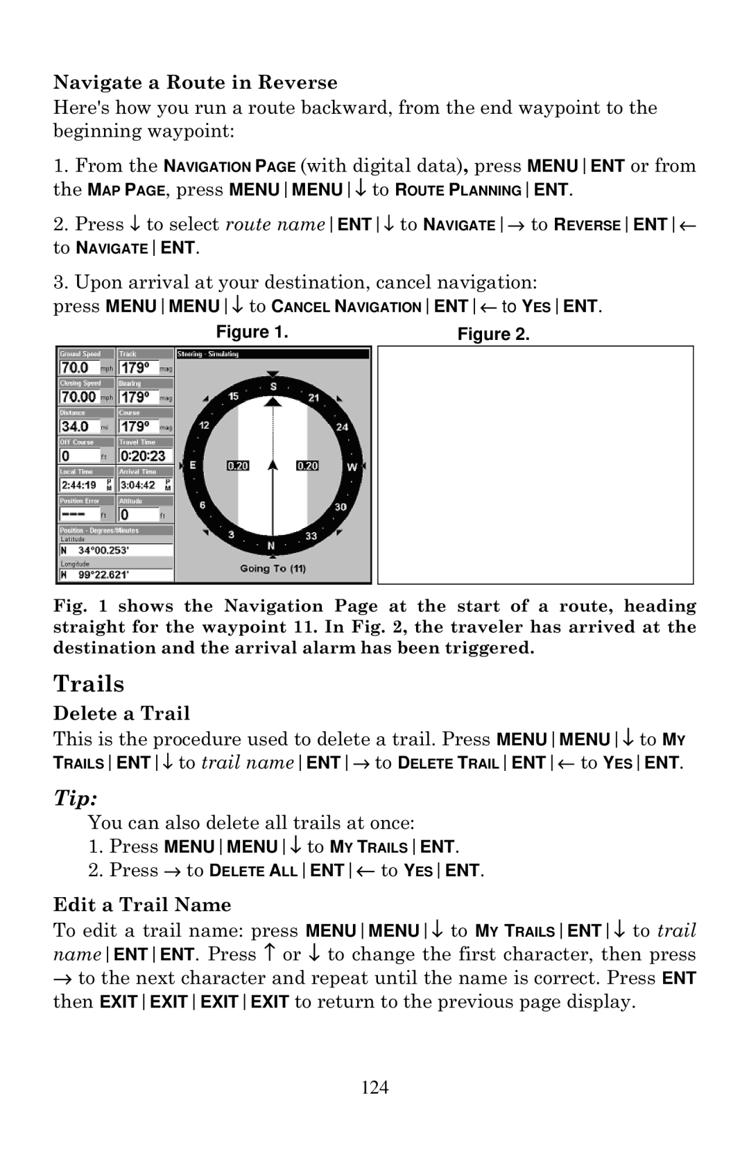 Eagle Electronics 2000 manual Trails, Navigate a Route in Reverse, Delete a Trail, Edit a Trail Name 