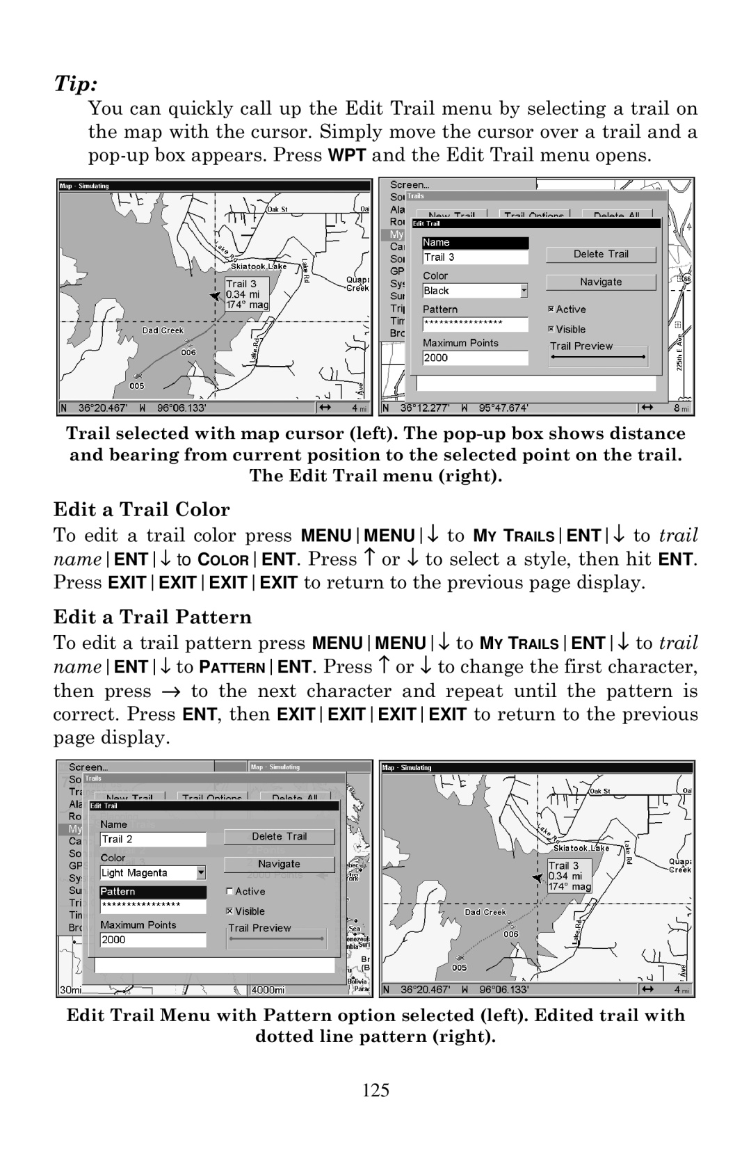 Eagle Electronics 2000 manual Edit a Trail Color, Edit a Trail Pattern 