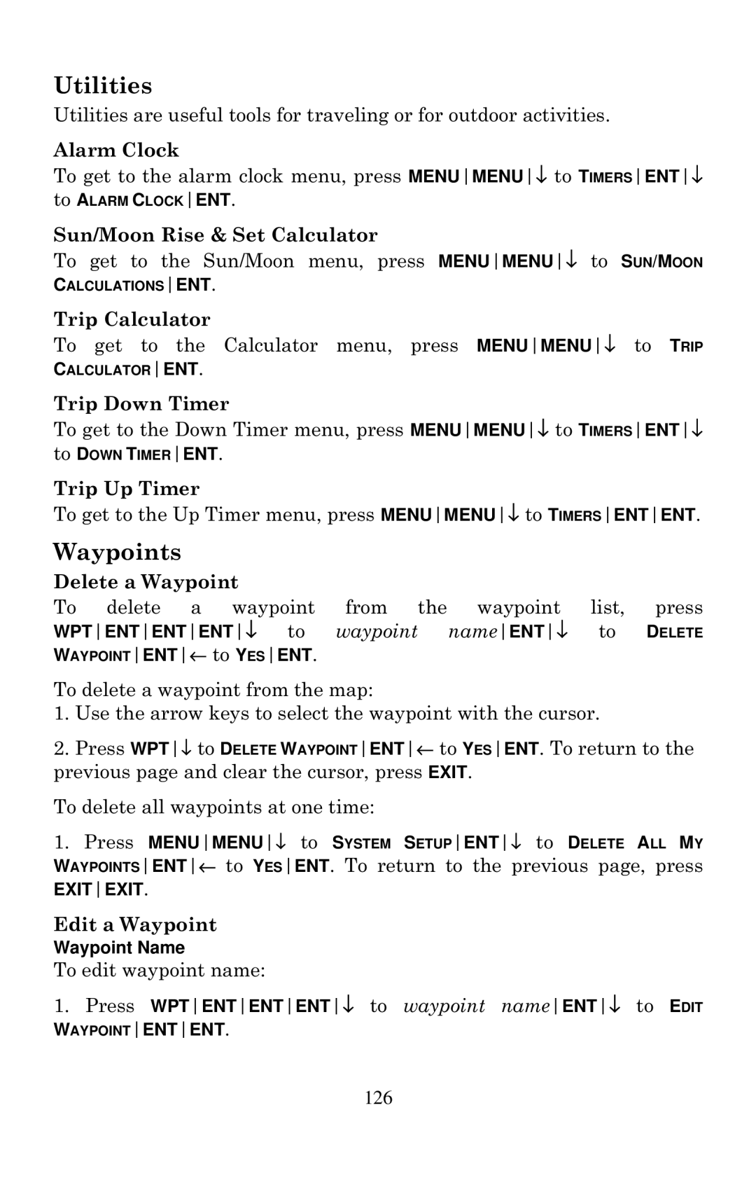 Eagle Electronics 2000 manual Utilities, Waypoints 