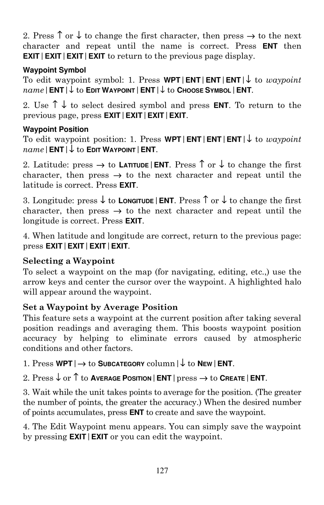 Eagle Electronics 2000 manual Selecting a Waypoint, Set a Waypoint by Average Position 