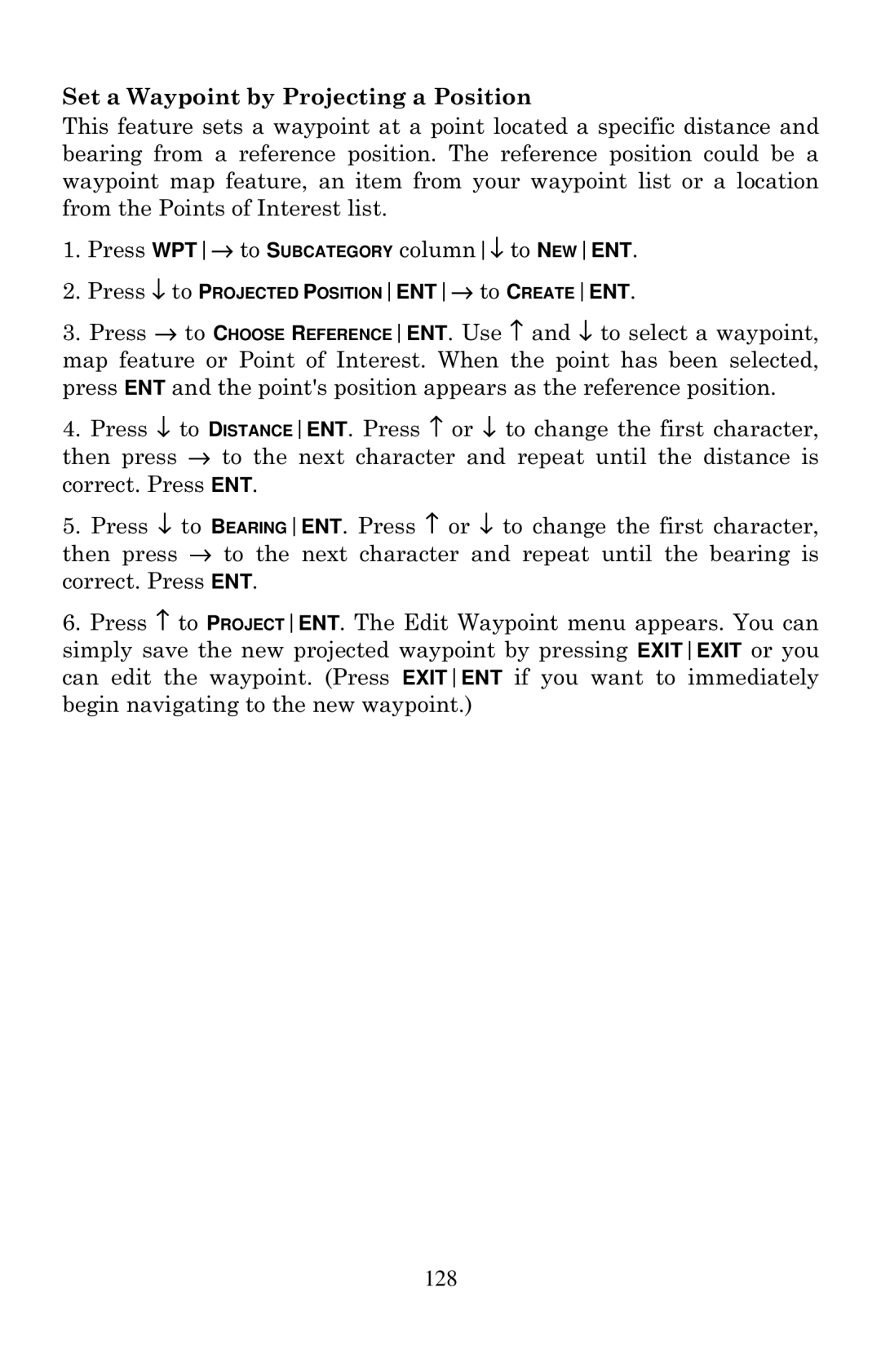 Eagle Electronics 2000 manual Set a Waypoint by Projecting a Position 