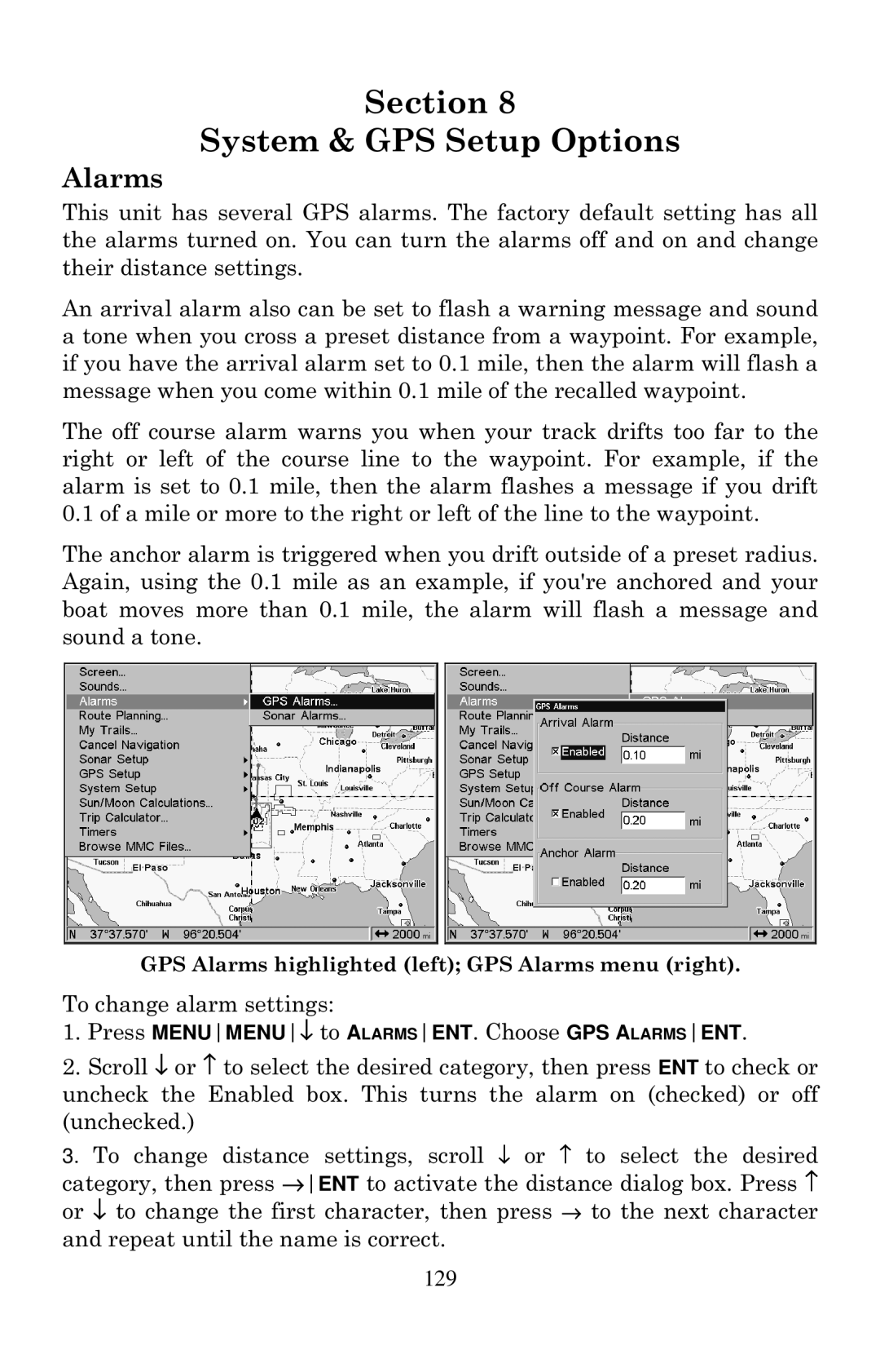 Eagle Electronics 2000 manual Section System & GPS Setup Options 