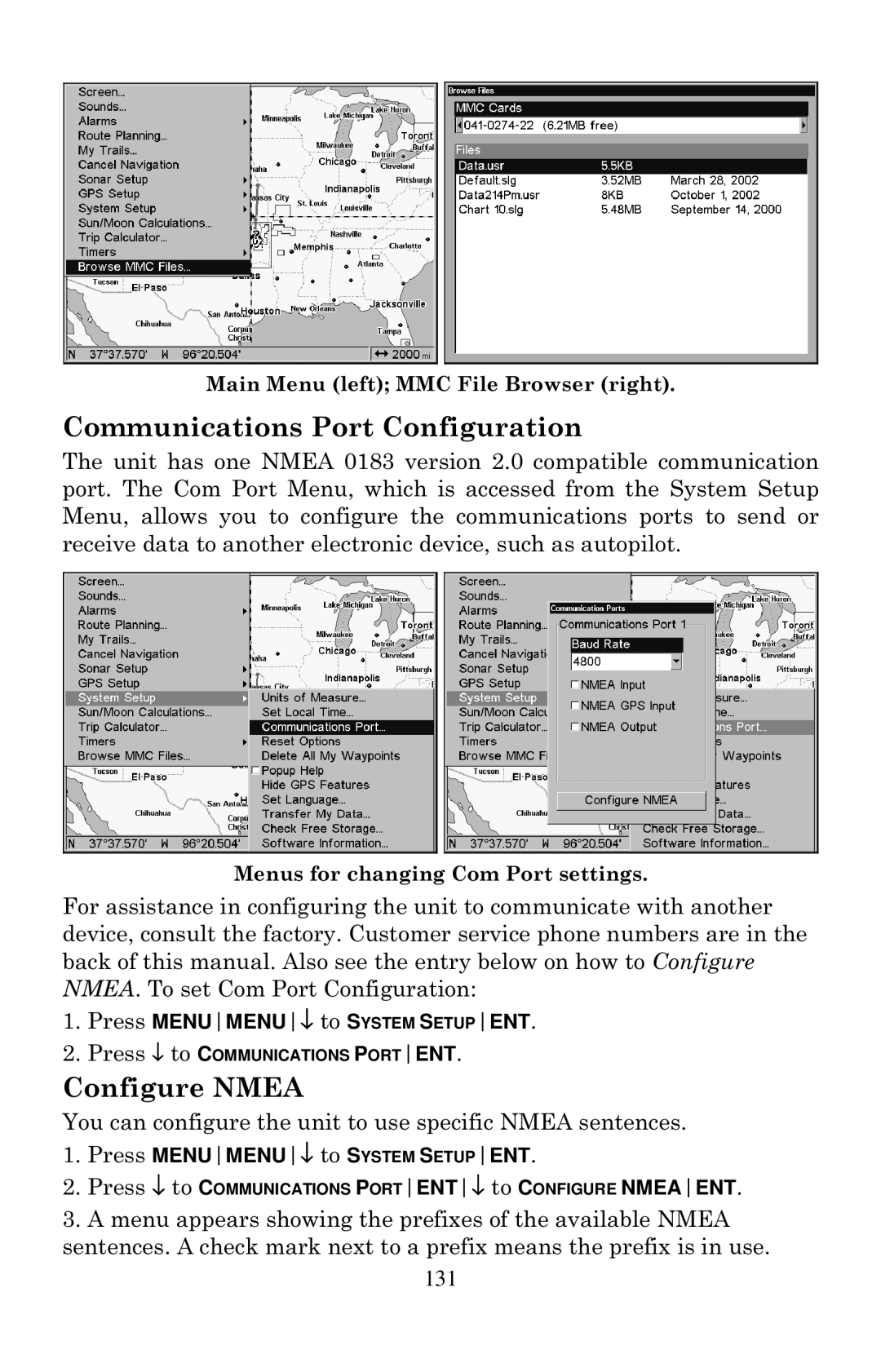 Eagle Electronics 2000 manual Communications Port Configuration, Configure Nmea 