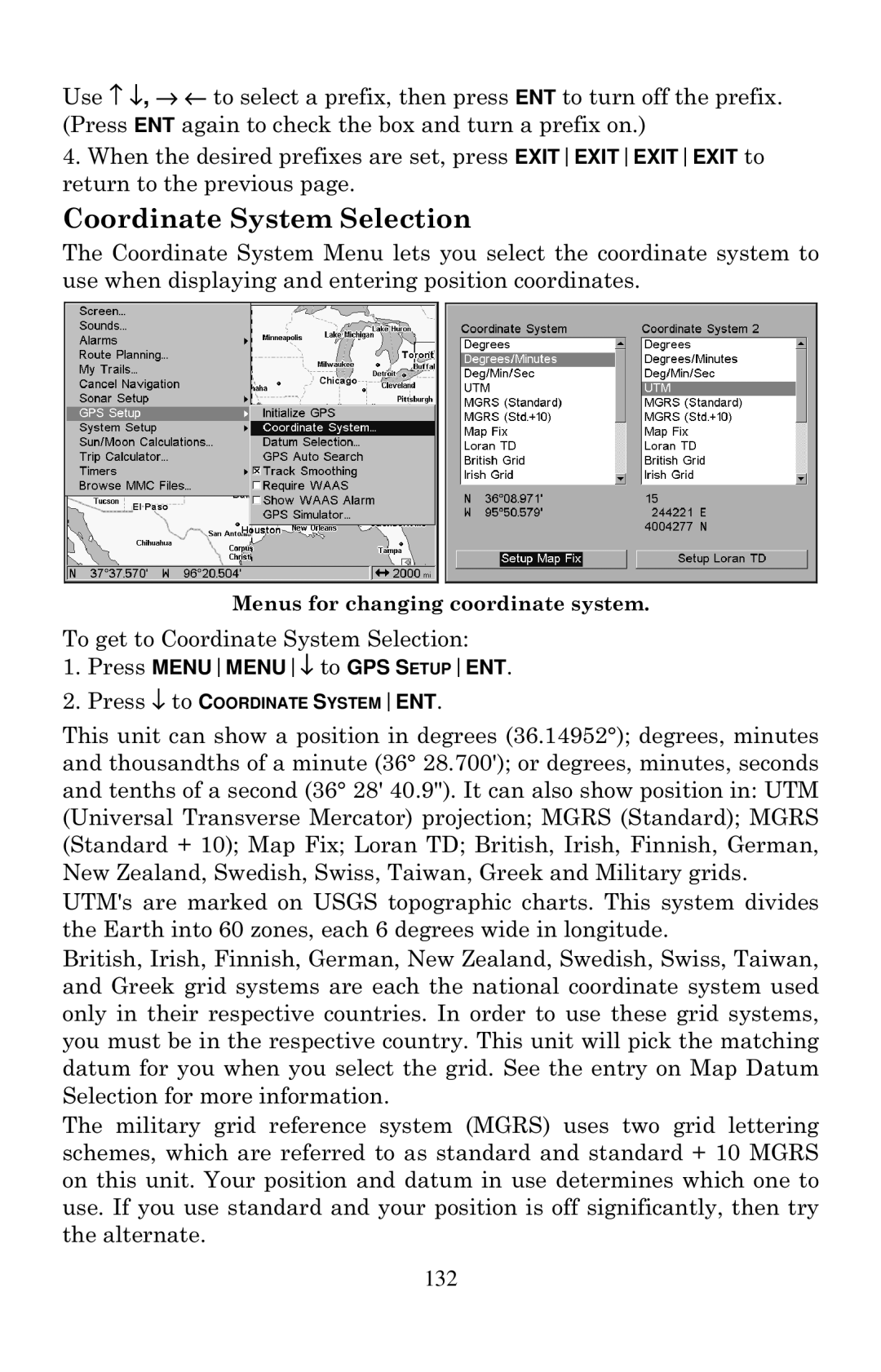 Eagle Electronics 2000 manual Coordinate System Selection 