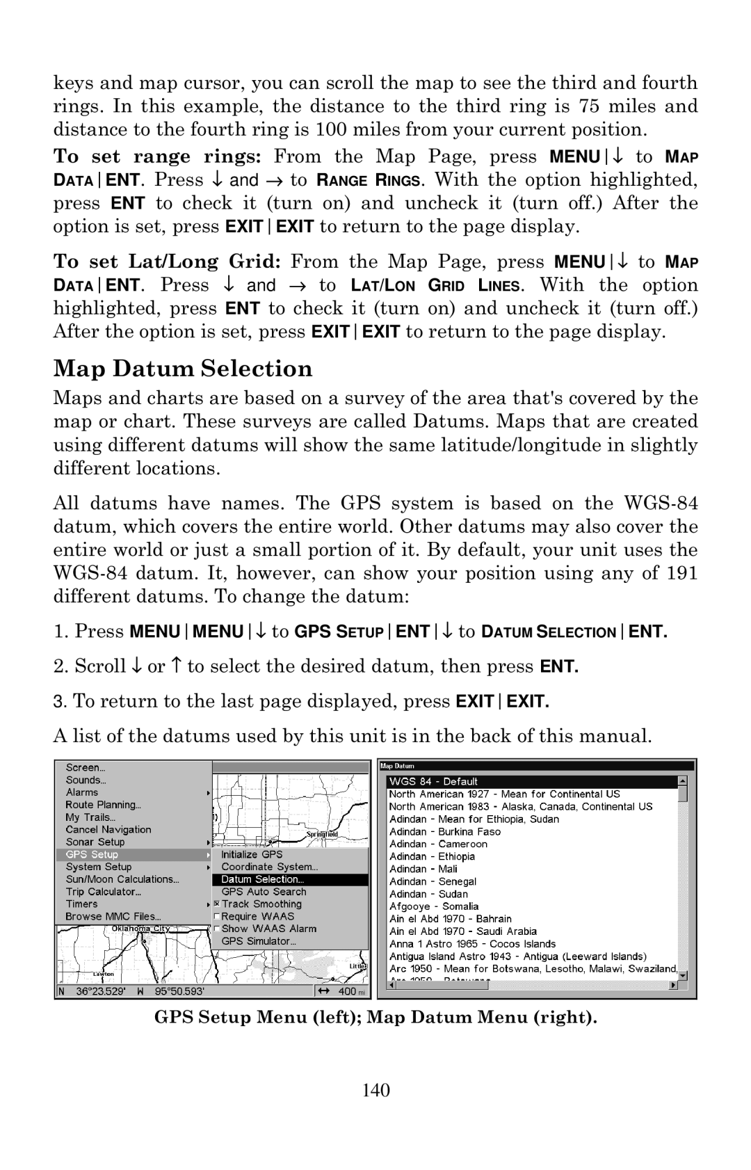 Eagle Electronics 2000 manual Map Datum Selection 