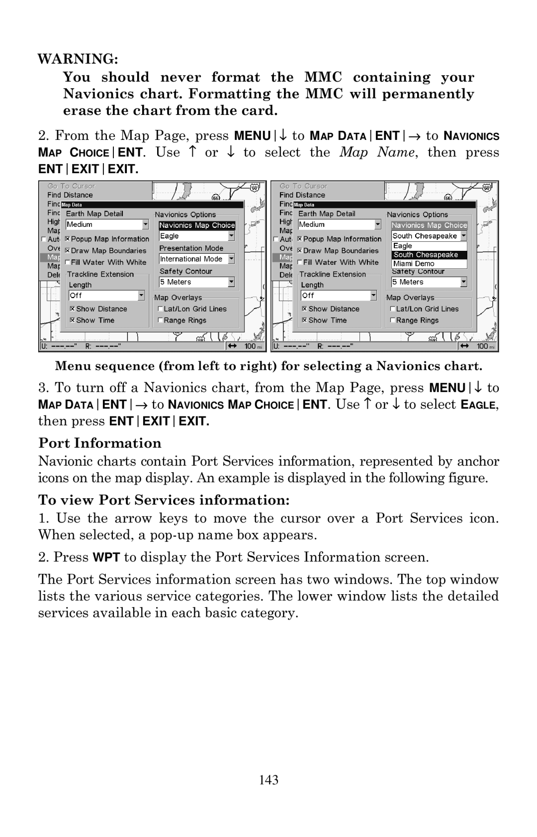 Eagle Electronics 2000 manual Port Information, To view Port Services information 