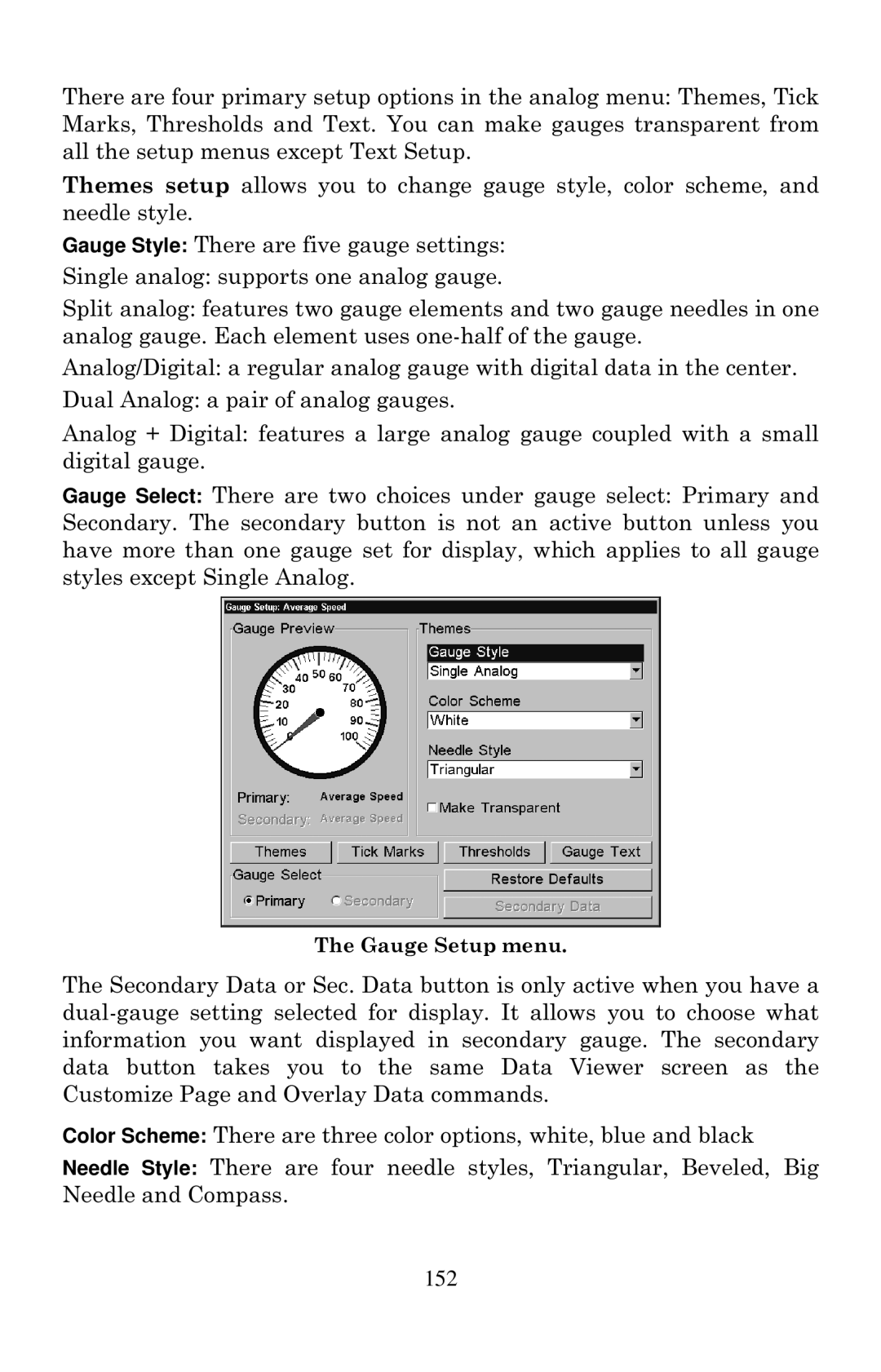 Eagle Electronics 2000 manual Gauge Setup menu 