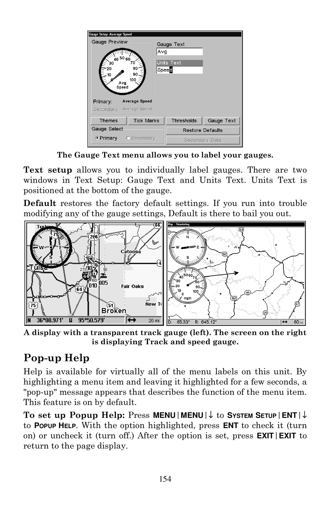 Eagle Electronics 2000 manual Pop-up Help 