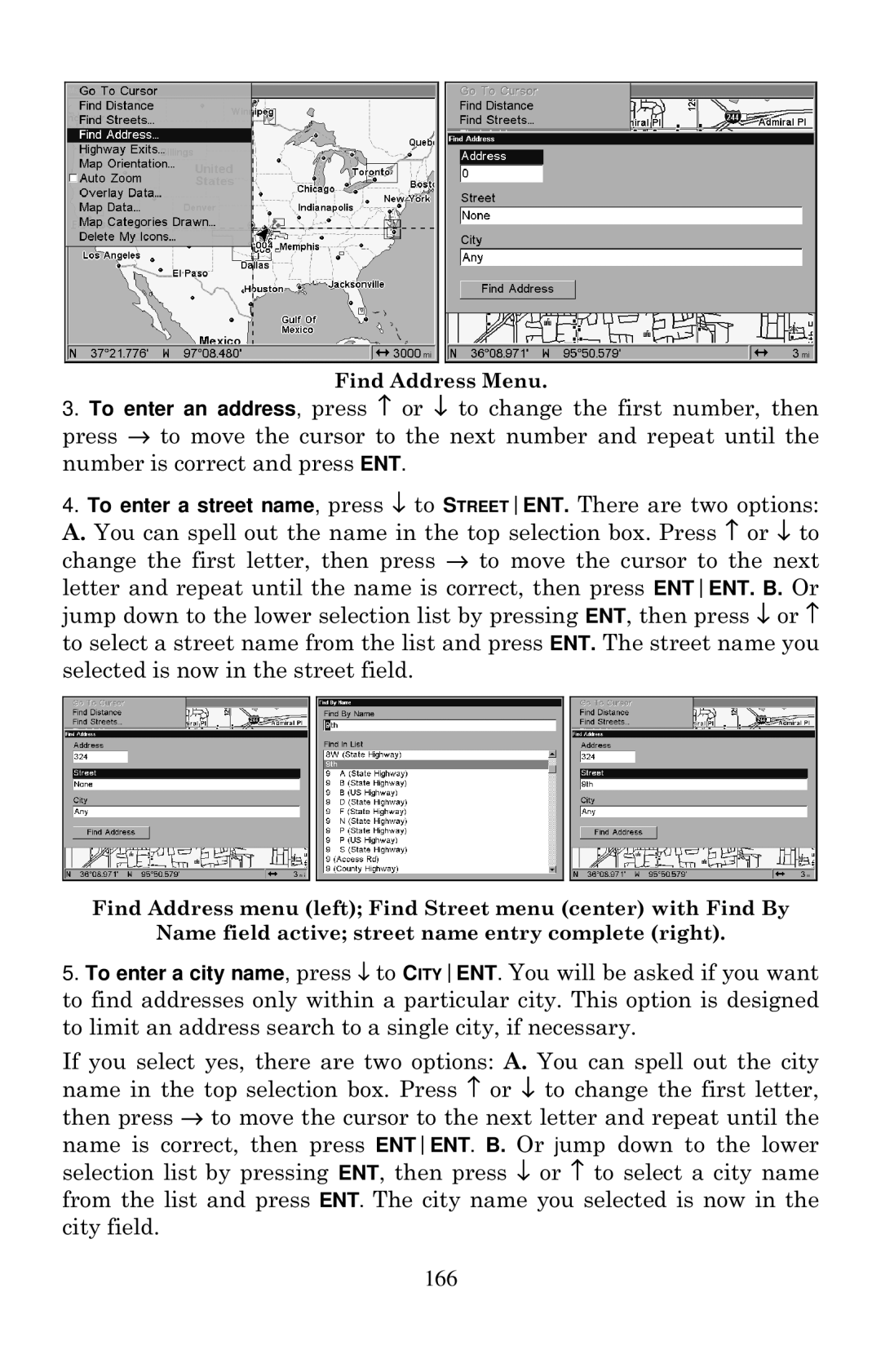 Eagle Electronics 2000 manual Find Address Menu 