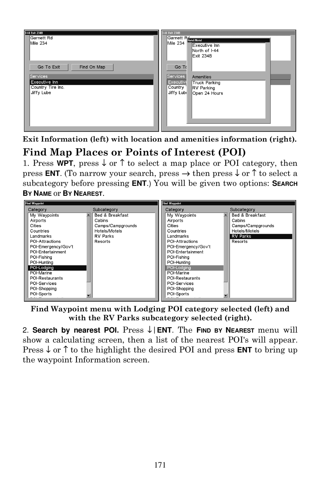 Eagle Electronics 2000 manual Find Map Places or Points of Interest POI 