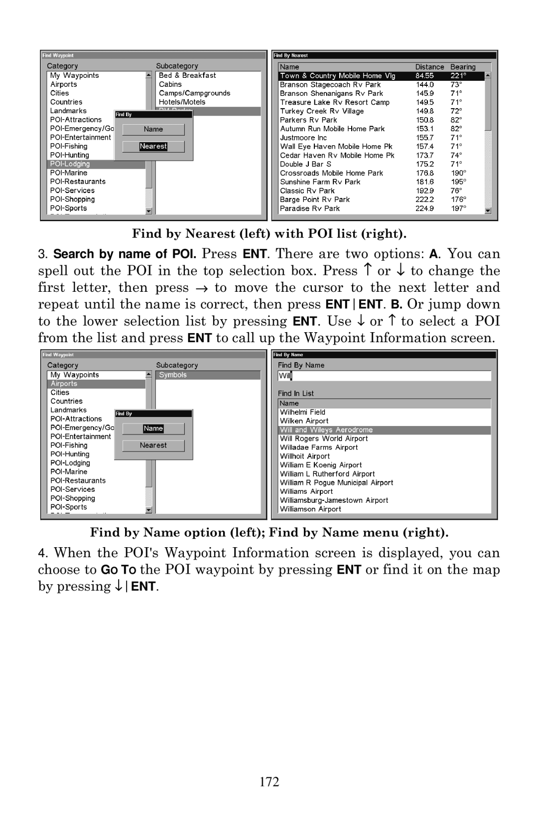 Eagle Electronics 2000 manual Find by Nearest left with POI list right 