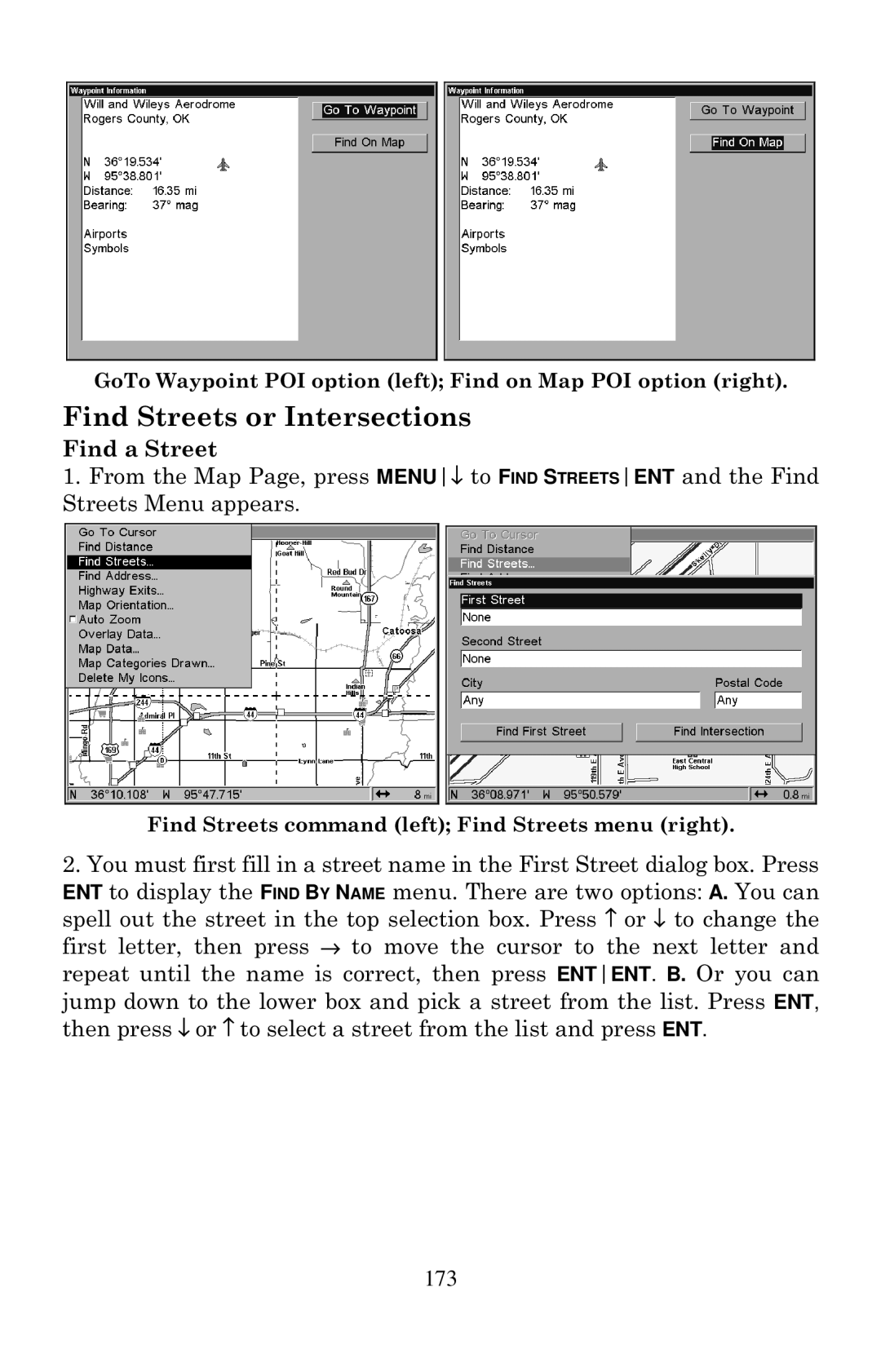 Eagle Electronics 2000 manual Find Streets or Intersections, Find a Street 