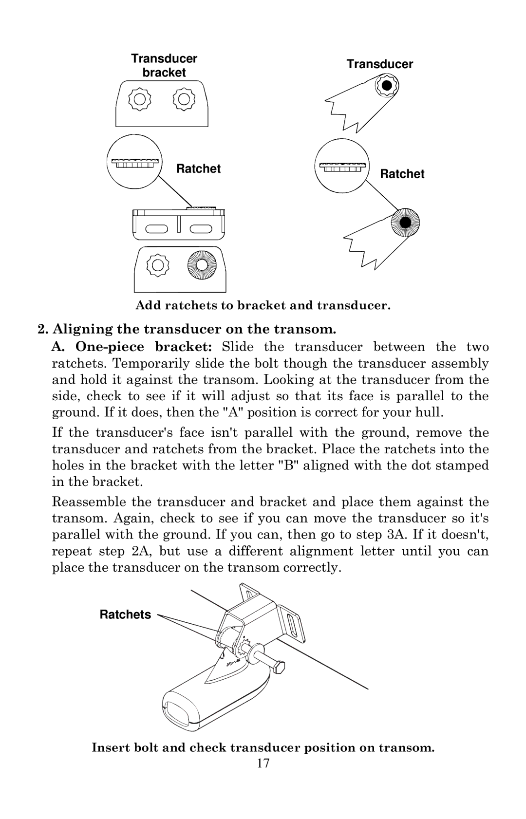 Eagle Electronics 2000 manual Aligning the transducer on the transom 