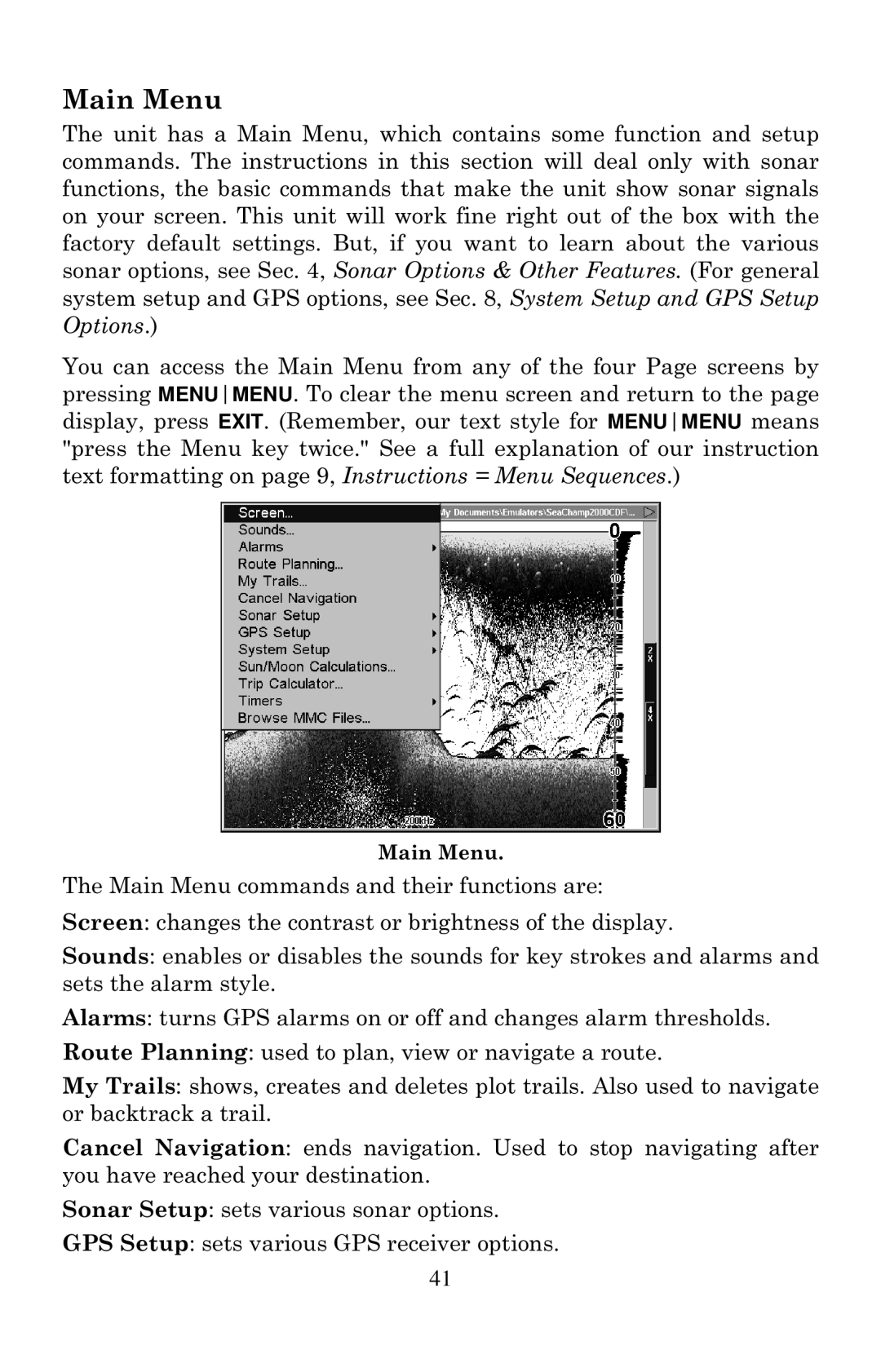 Eagle Electronics 2000 manual Main Menu 