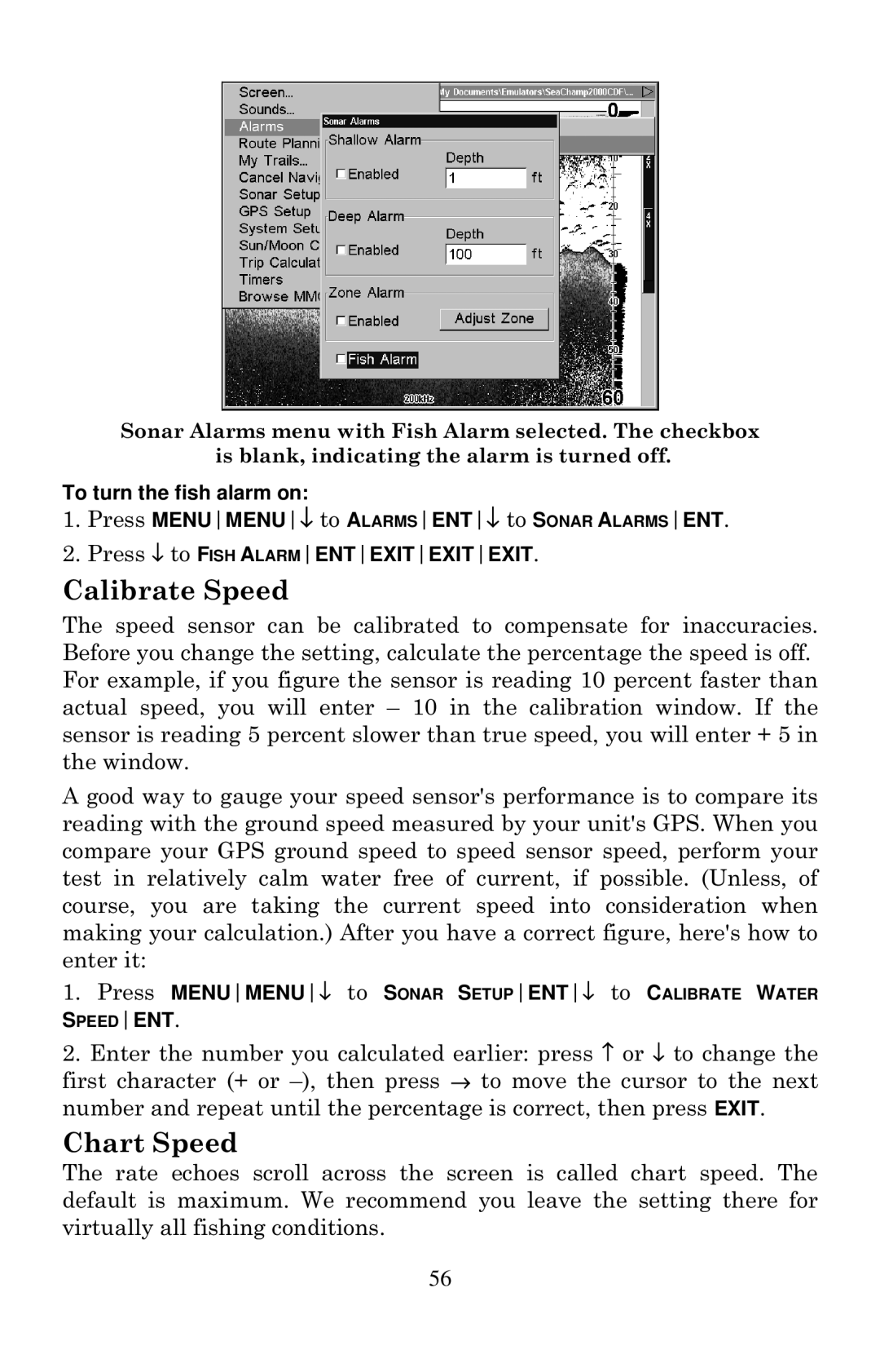 Eagle Electronics 2000 manual Calibrate Speed, Chart Speed 