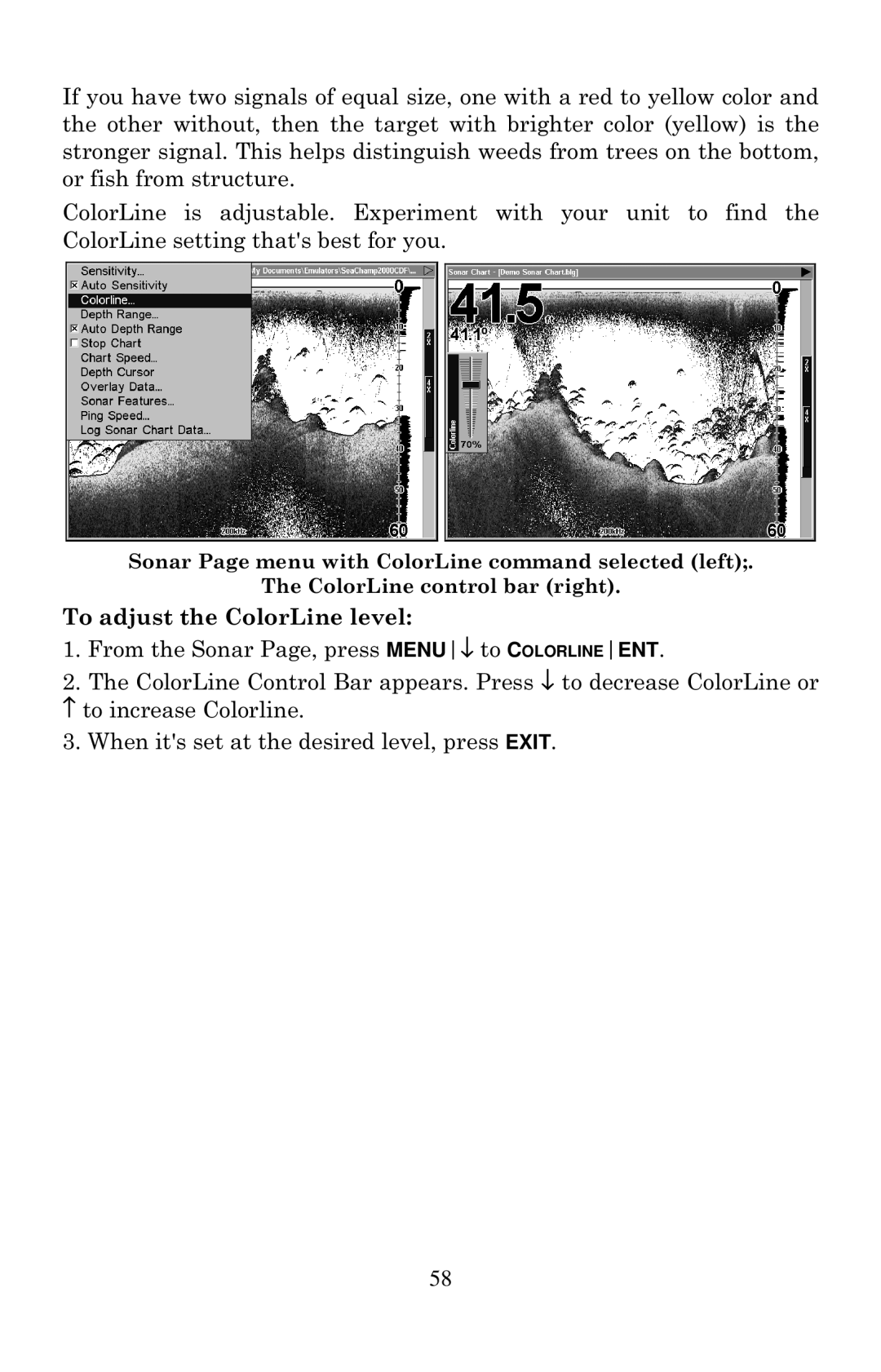 Eagle Electronics 2000 manual To adjust the ColorLine level 