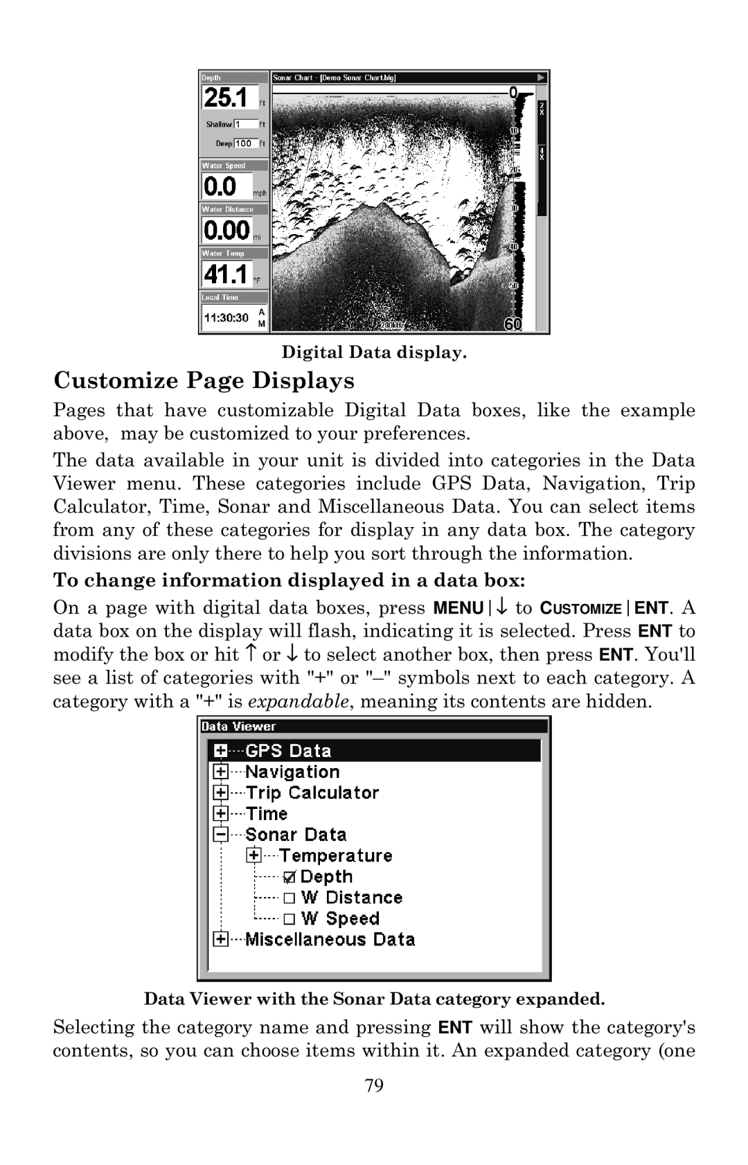 Eagle Electronics 2000 manual Customize Page Displays, To change information displayed in a data box 