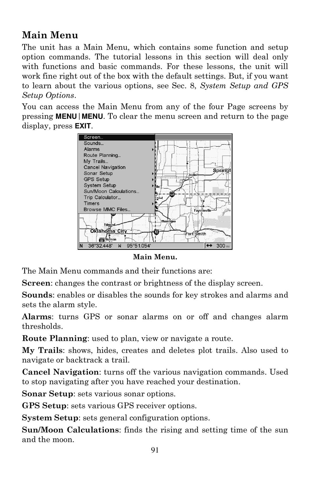 Eagle Electronics 2000 manual Main Menu 