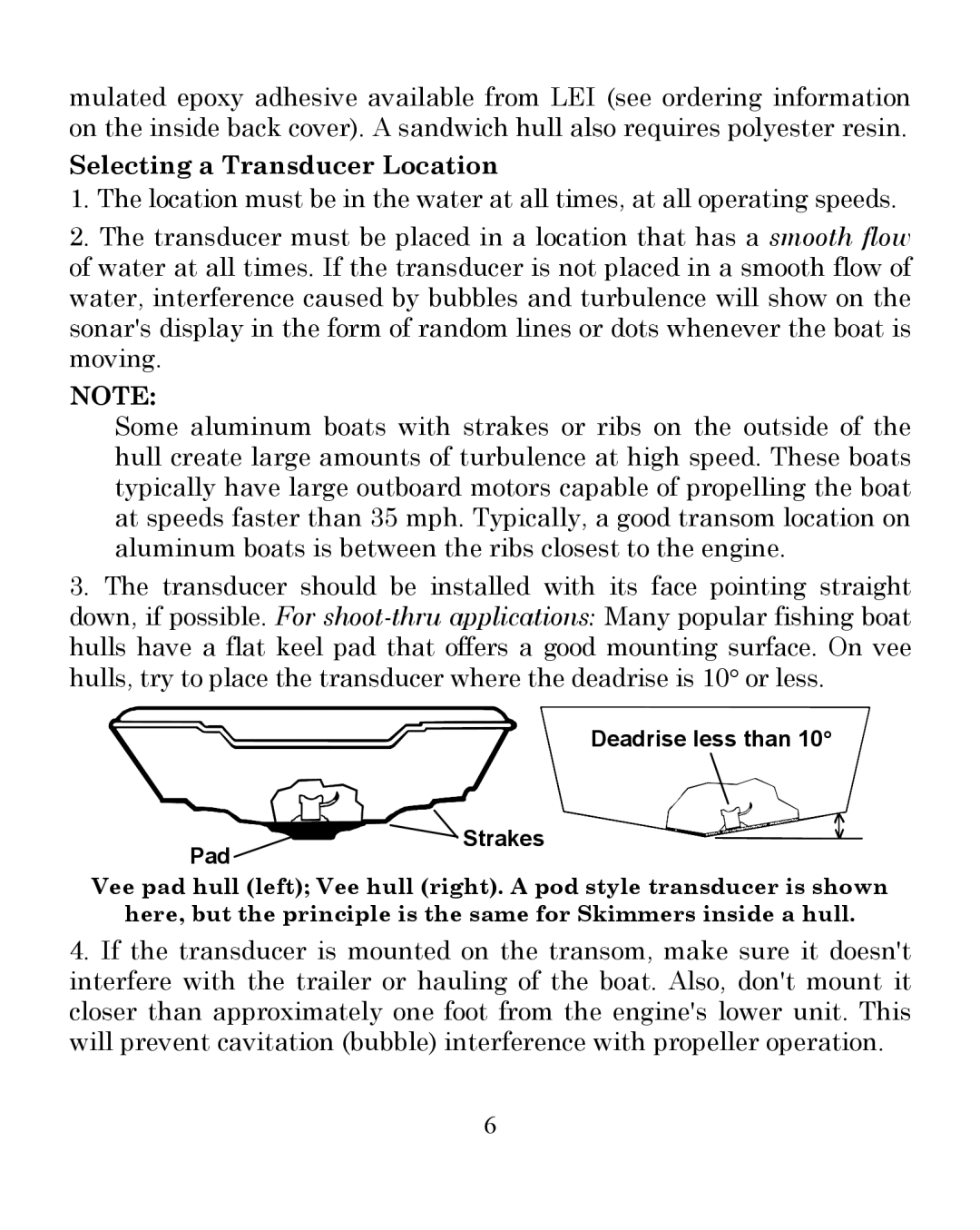 Eagle Electronics 242 manual Selecting a Transducer Location 