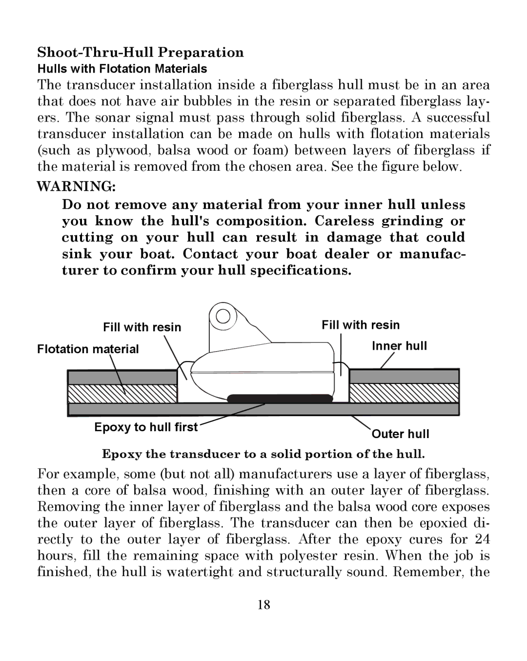 Eagle Electronics 242 manual Shoot-Thru-Hull Preparation 