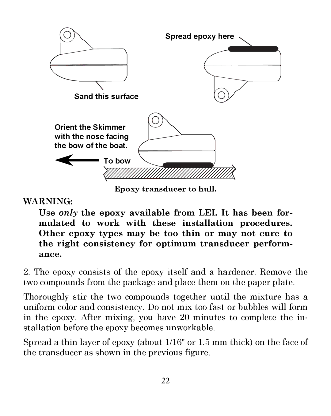 Eagle Electronics 242 manual Epoxy transducer to hull 