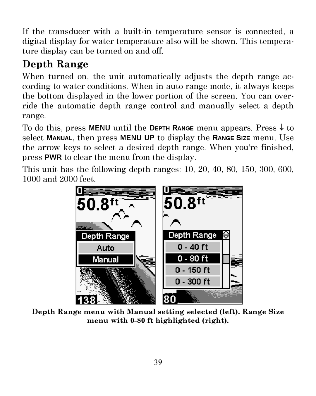 Eagle Electronics 242 manual Depth Range 