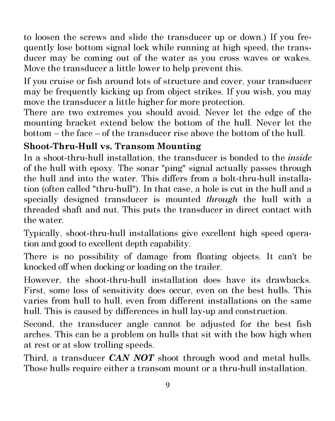 Eagle Electronics 245DS manual Shoot-Thru-Hull vs. Transom Mounting 