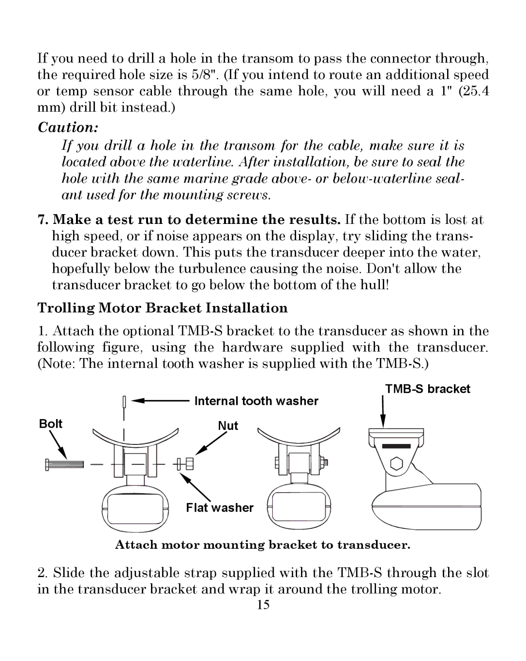 Eagle Electronics 245DS manual Attach motor mounting bracket to transducer 