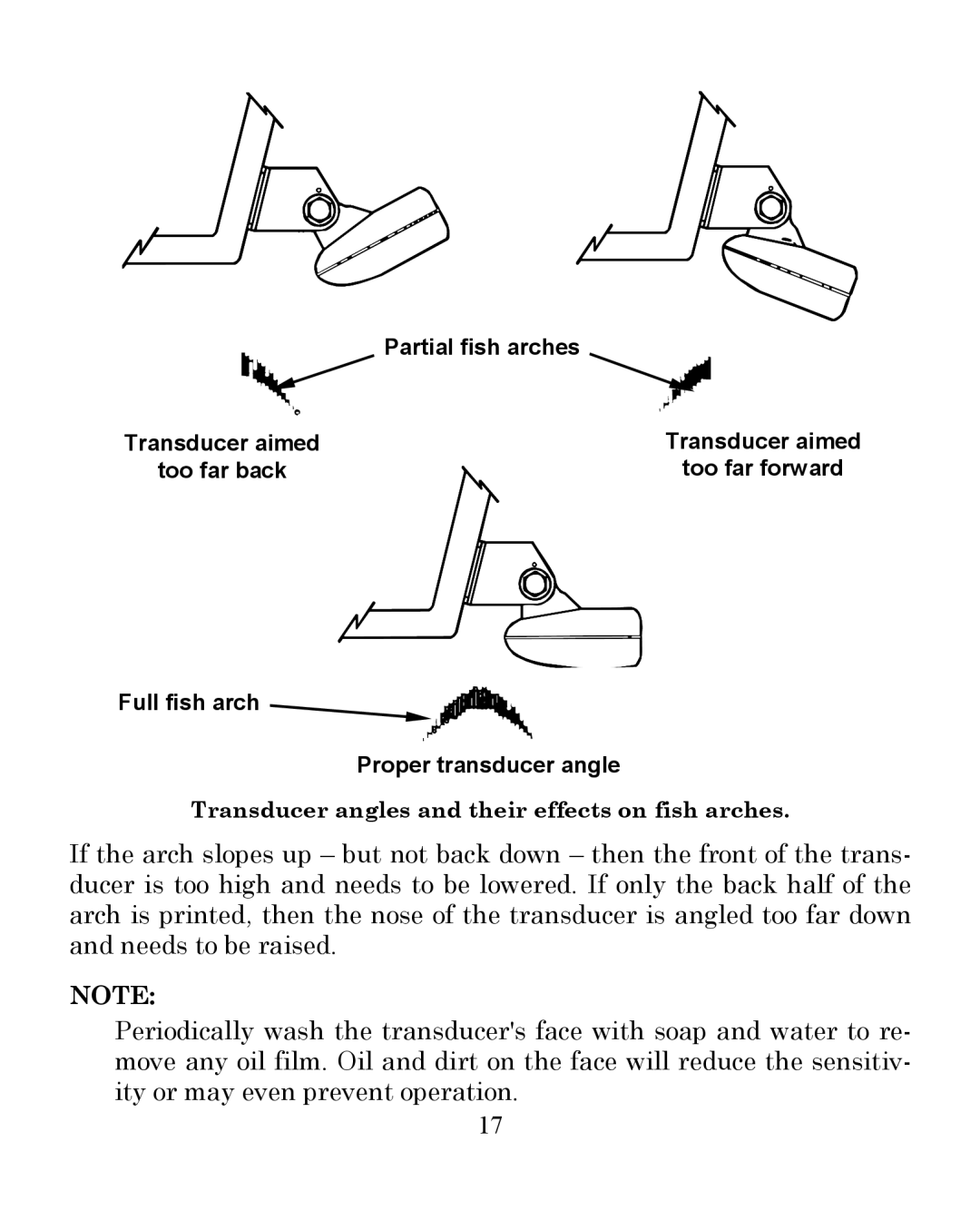 Eagle Electronics 245DS manual Transducer angles and their effects on fish arches 