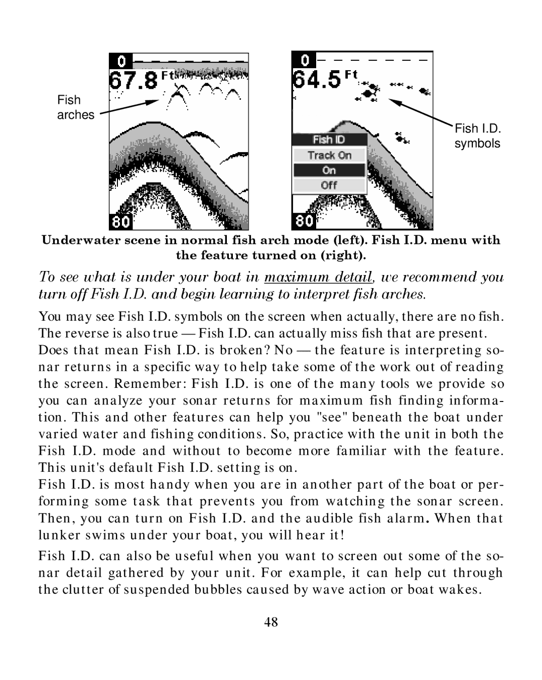 Eagle Electronics 245DS manual Fish arches Fish I.D. symbols 