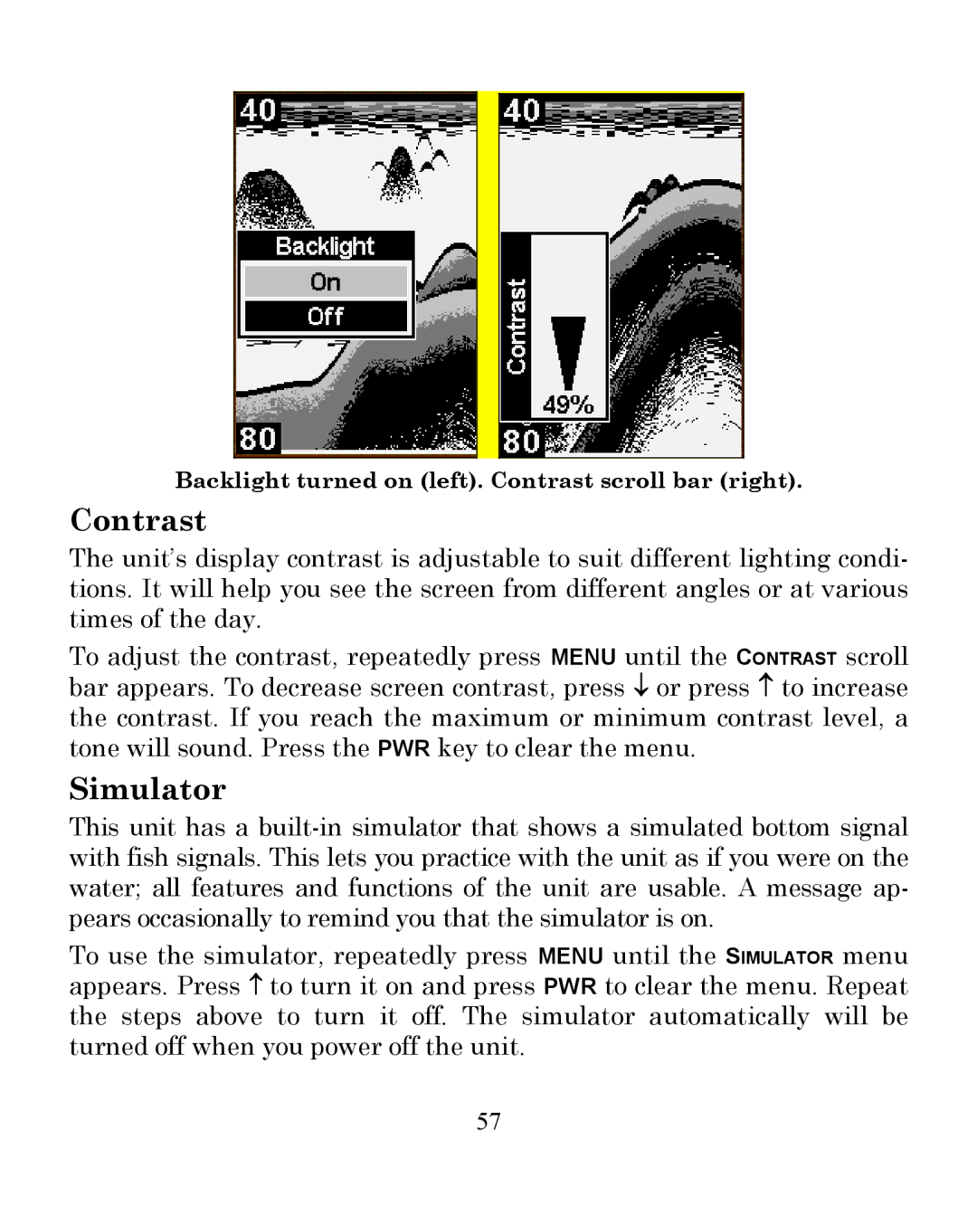 Eagle Electronics 245DS manual Contrast, Simulator 