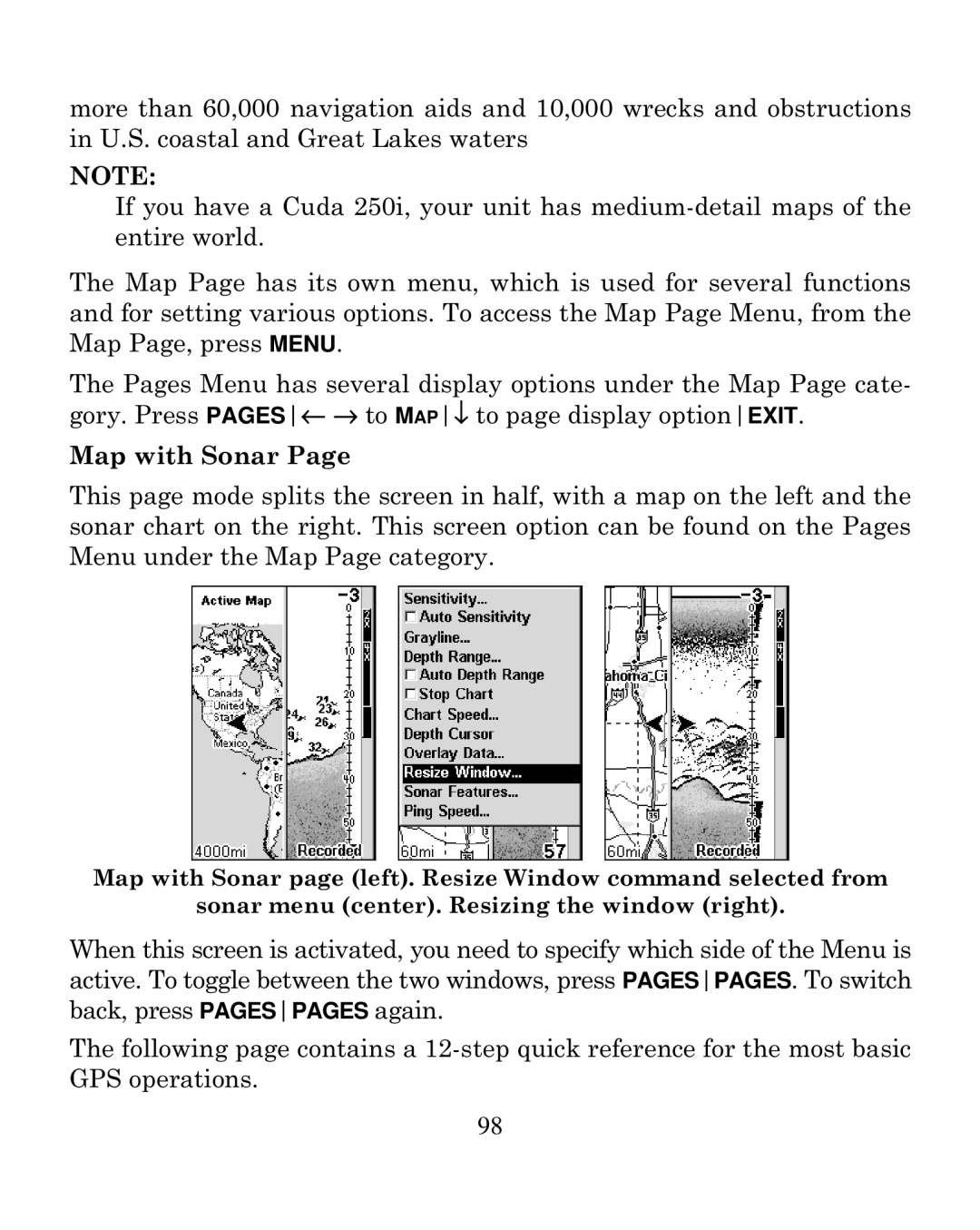 Eagle Electronics 250i manual Map with Sonar 