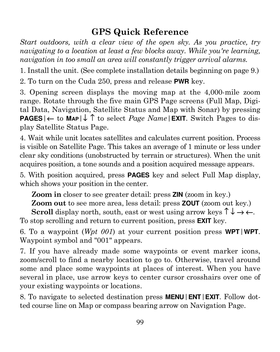 Eagle Electronics 250i manual GPS Quick Reference 