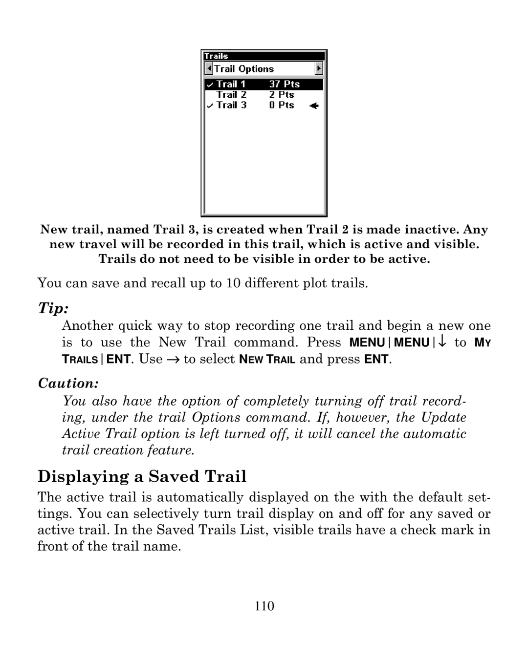 Eagle Electronics 250i manual Displaying a Saved Trail 