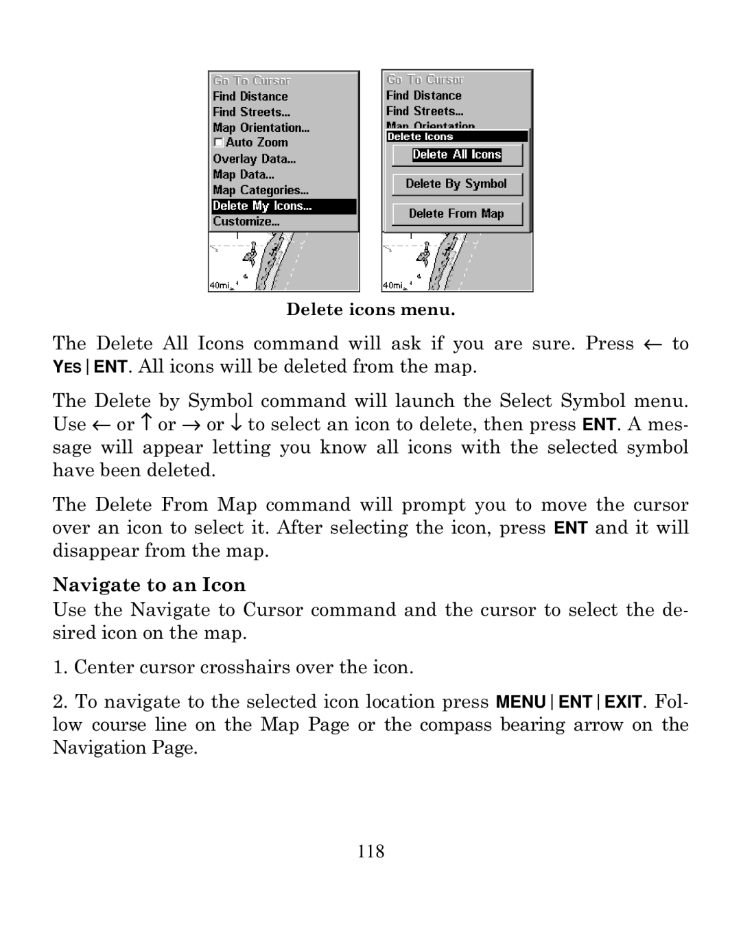 Eagle Electronics 250i manual Navigate to an Icon 