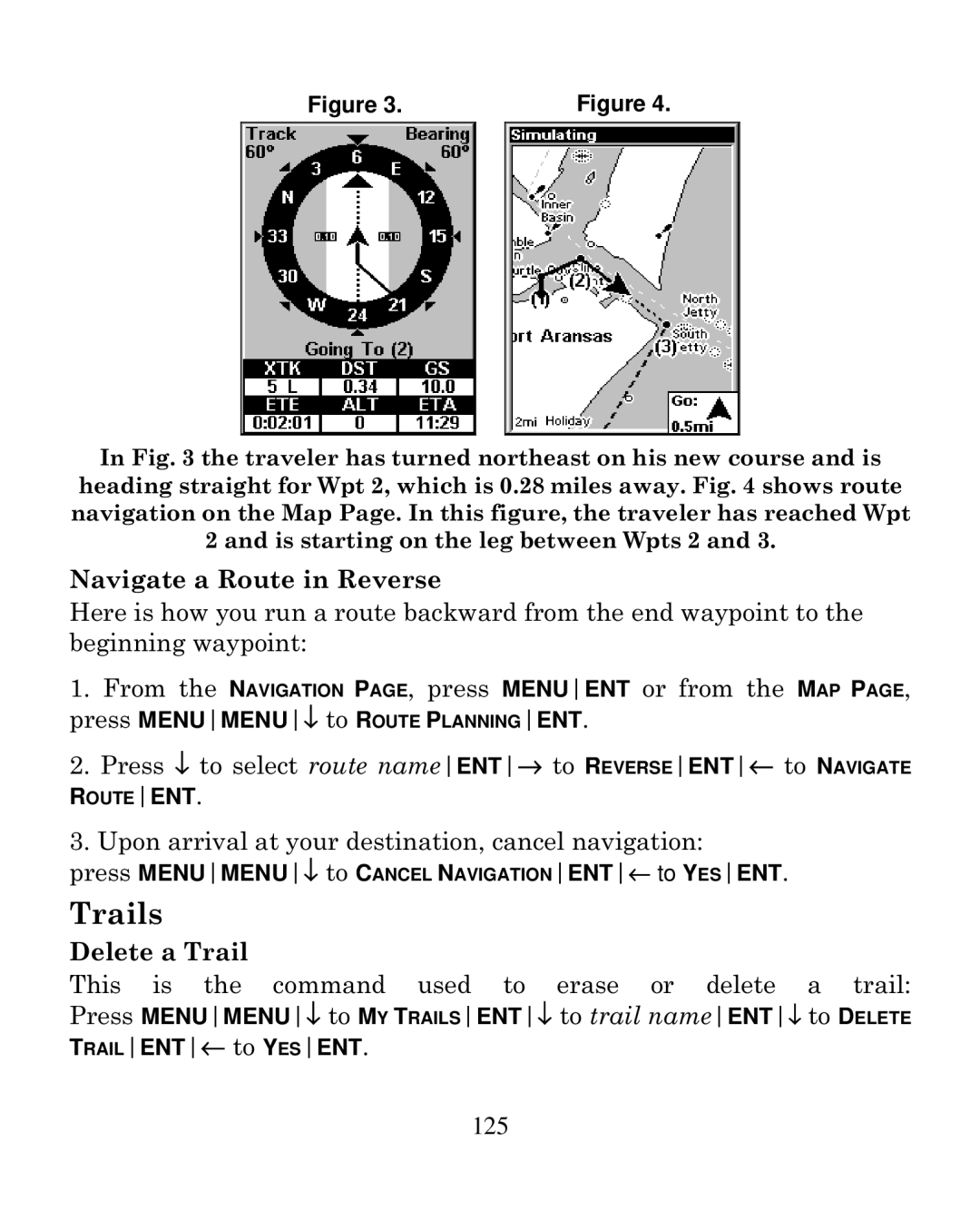 Eagle Electronics 250i manual Trails, Navigate a Route in Reverse, Delete a Trail 