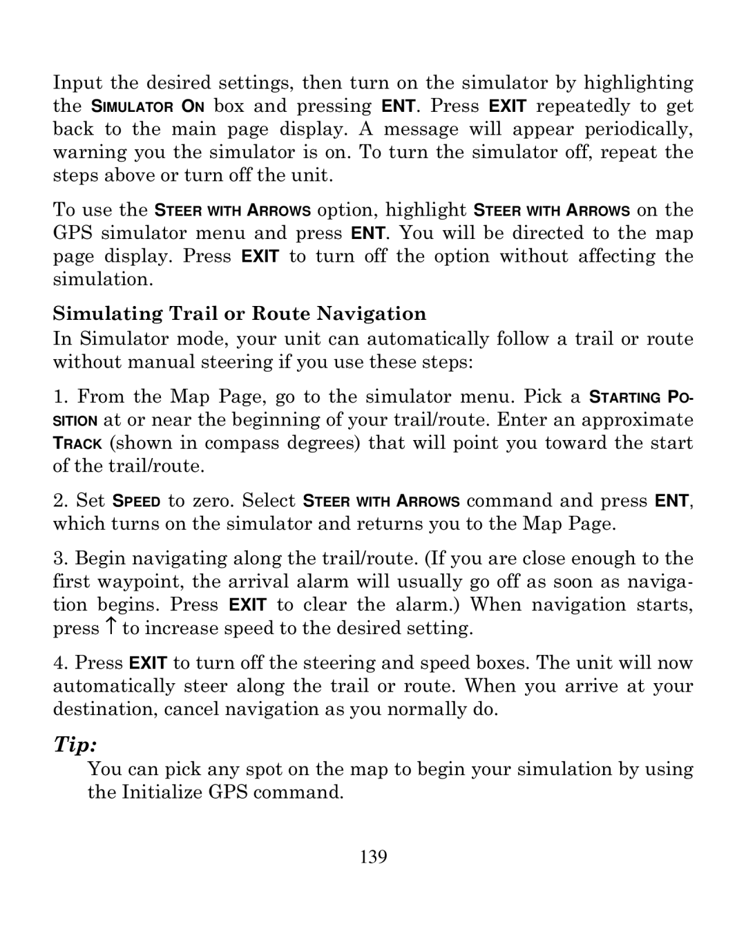 Eagle Electronics 250i manual Simulating Trail or Route Navigation 