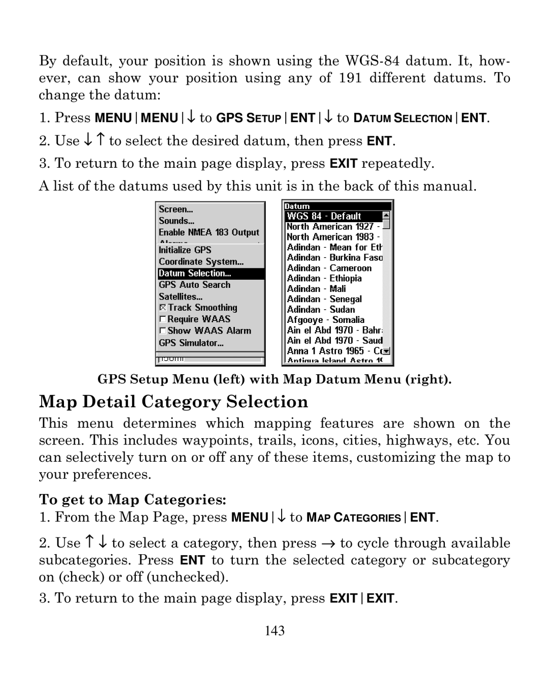 Eagle Electronics 250i manual Map Detail Category Selection, To get to Map Categories 