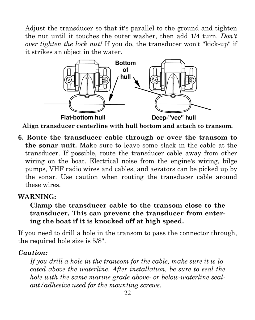 Eagle Electronics 250i manual Bottom Hull Flat-bottom hull Deep-vee hull 