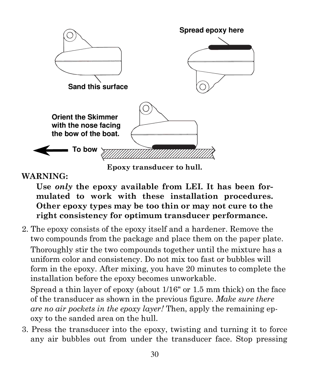 Eagle Electronics 250i manual Epoxy transducer to hull 