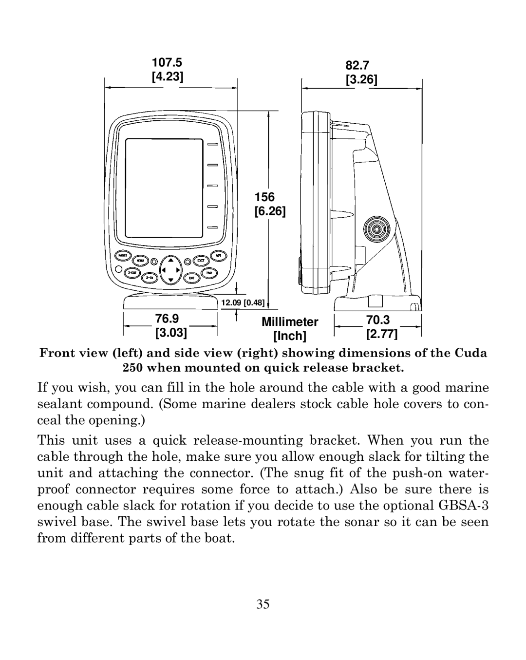 Eagle Electronics 250i manual 107.5 82.7 156 