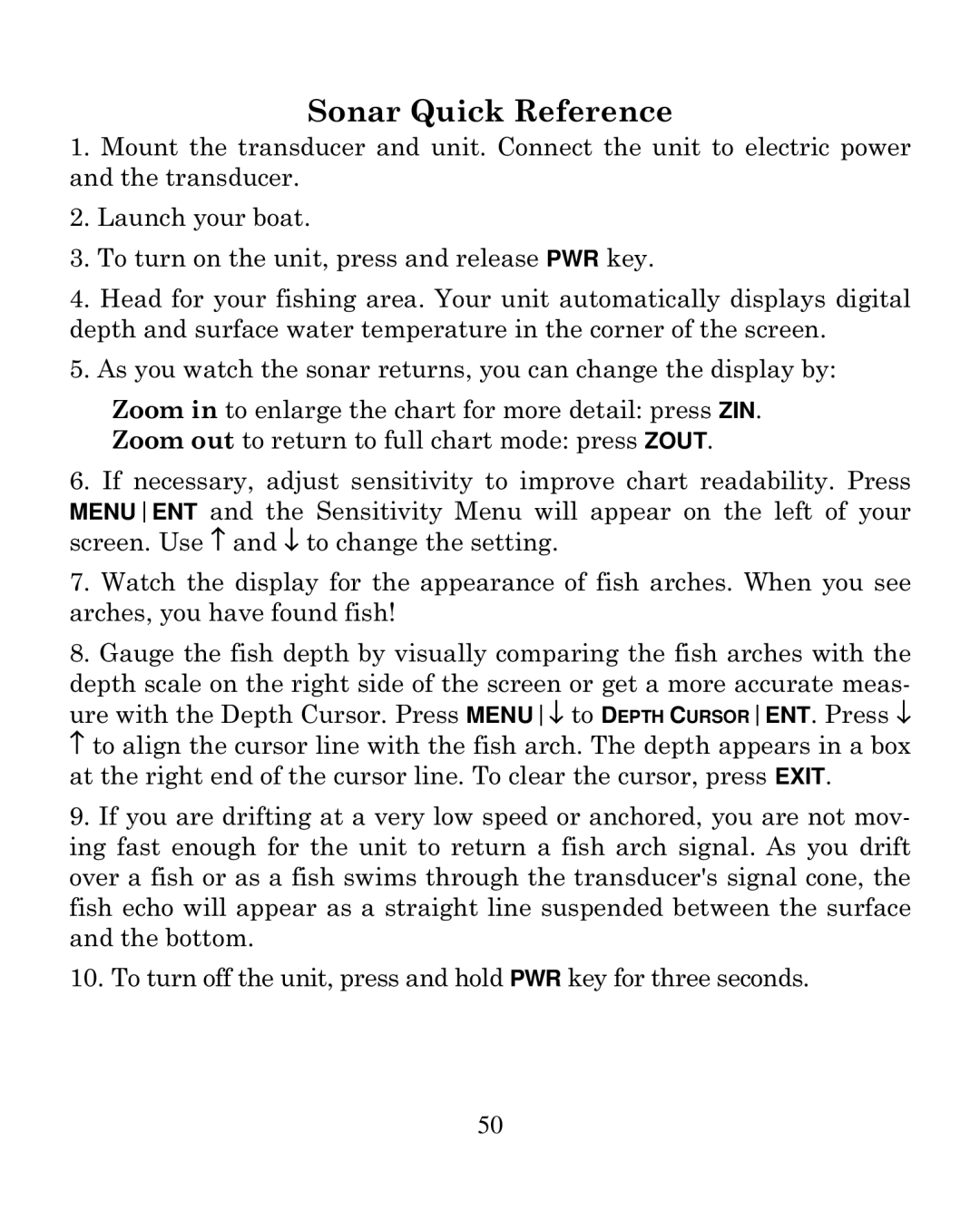 Eagle Electronics 250i manual Sonar Quick Reference 