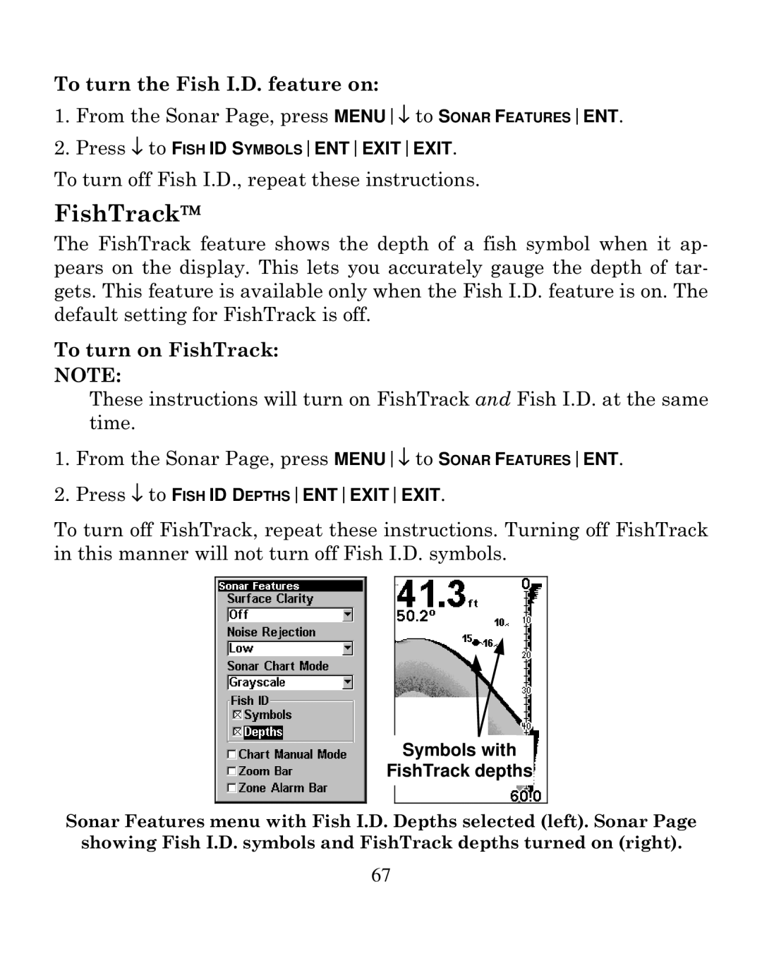 Eagle Electronics 250i manual FishTrack, To turn the Fish I.D. feature on, To turn on FishTrack 