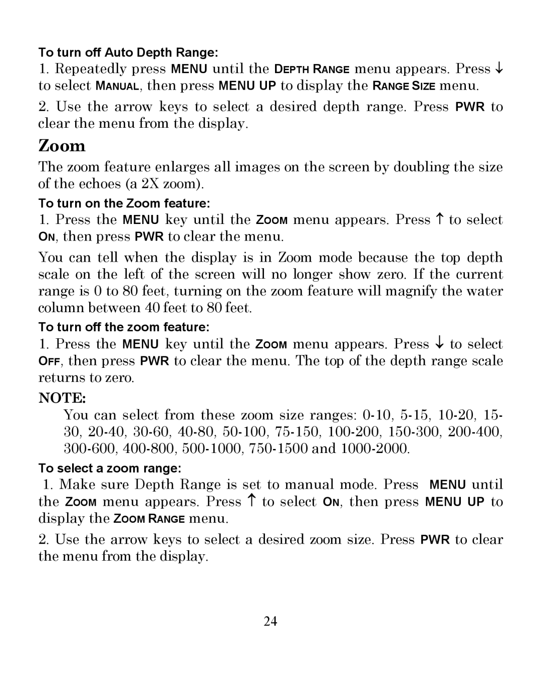 Eagle Electronics 300 manual Zoom 